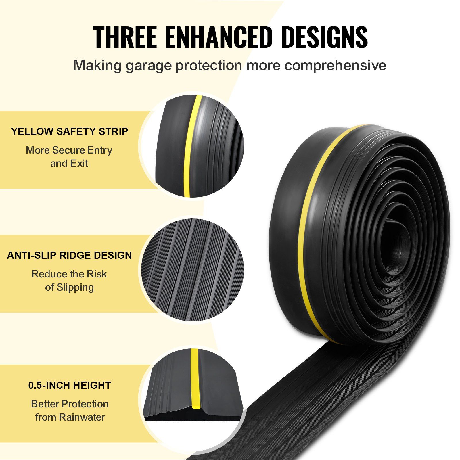 Garage Door Threshold Seal Strip, 12 FT Universal Garage Door Floor Seal Strip with Adhesive, Garage Door Bottom Weatherproof Strip, Upgraded Thick PVC DIY Weather Stripping Replacement, Black - Image 3