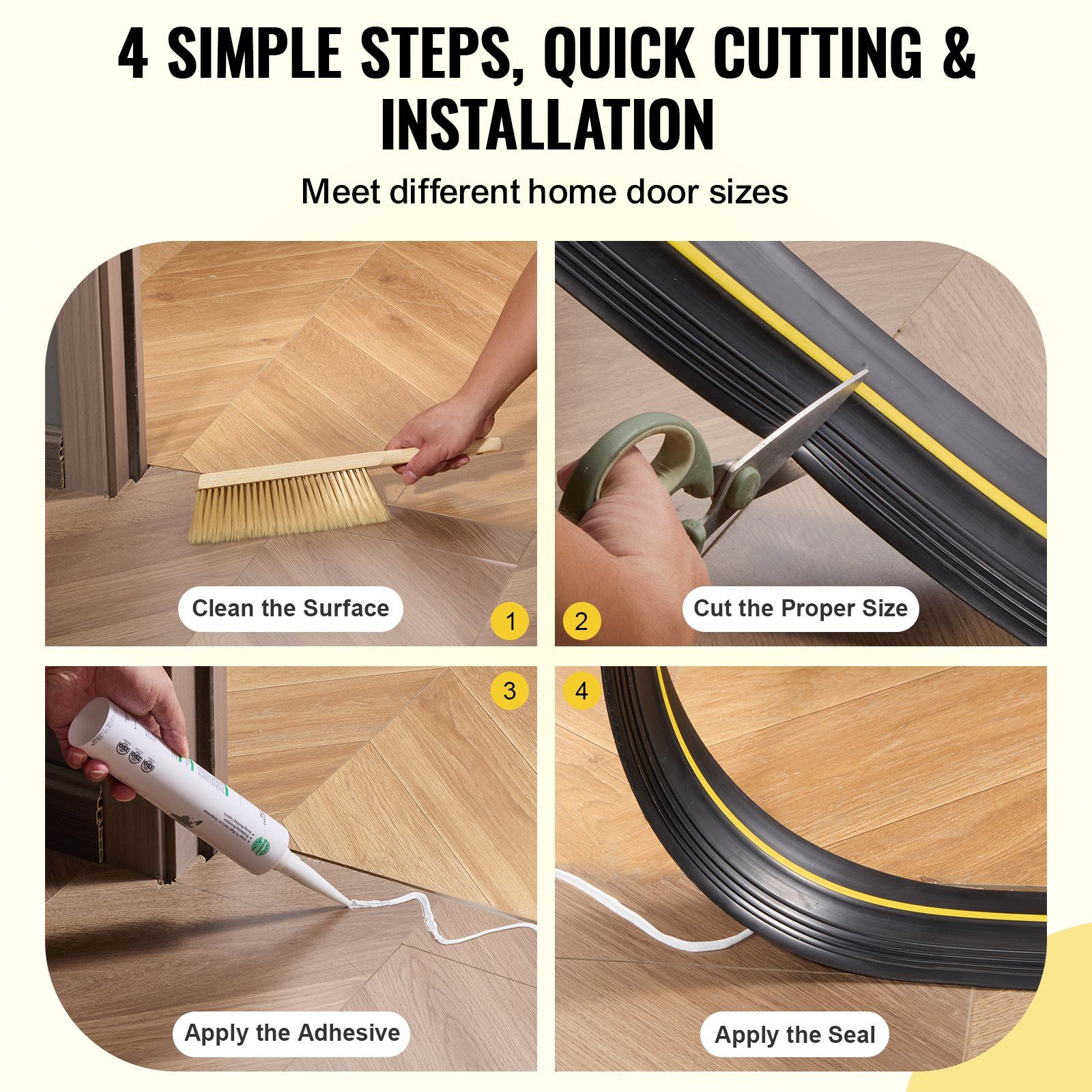Garage Door Threshold Seal Strip, 12 FT Universal Garage Door Floor Seal Strip with Adhesive, Garage Door Bottom Weatherproof Strip, Upgraded Thick PVC DIY Weather Stripping Replacement, Black - Image 6
