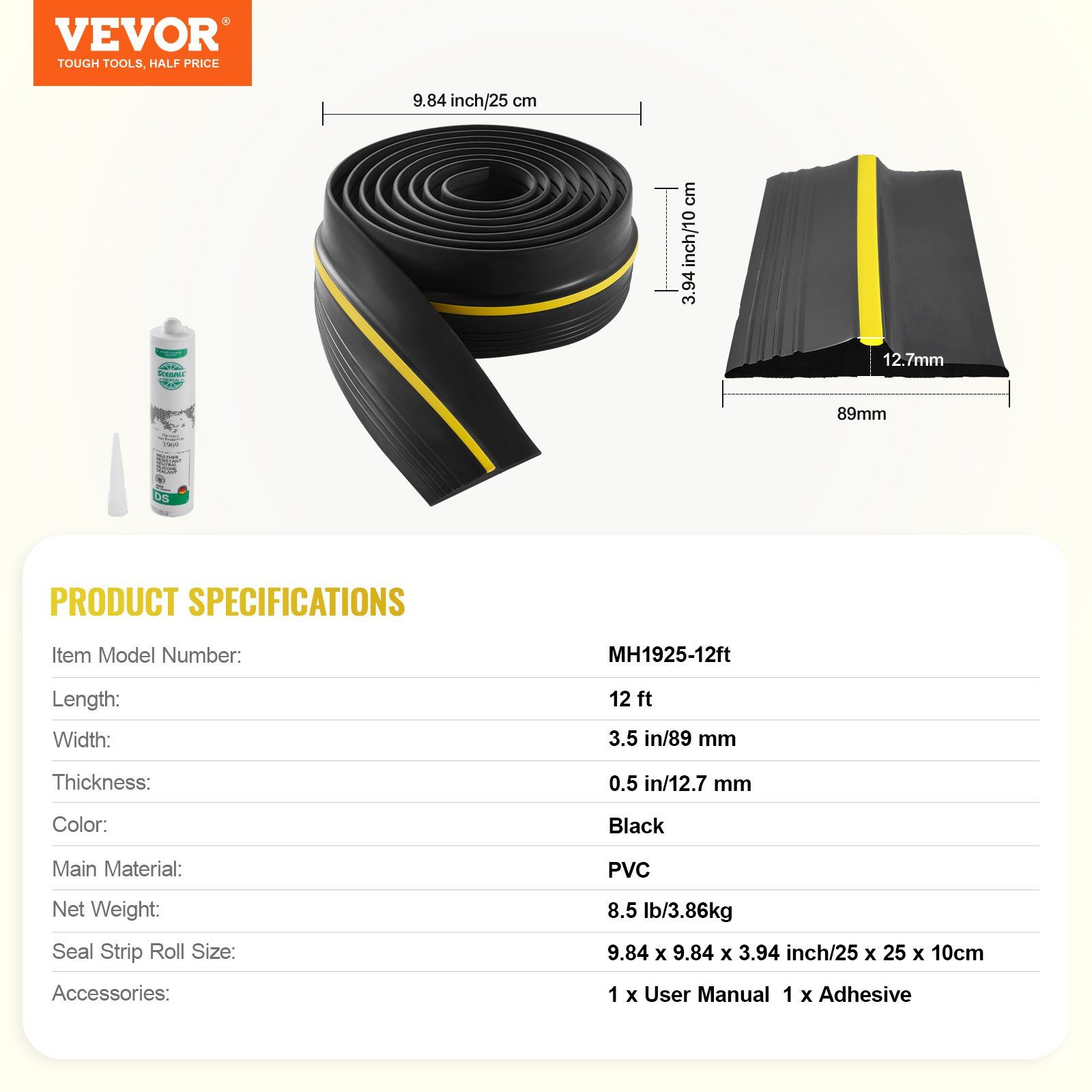 Garage Door Threshold Seal Strip, 12 FT Universal Garage Door Floor Seal Strip with Adhesive, Garage Door Bottom Weatherproof Strip, Upgraded Thick PVC DIY Weather Stripping Replacement, Black - Image 7