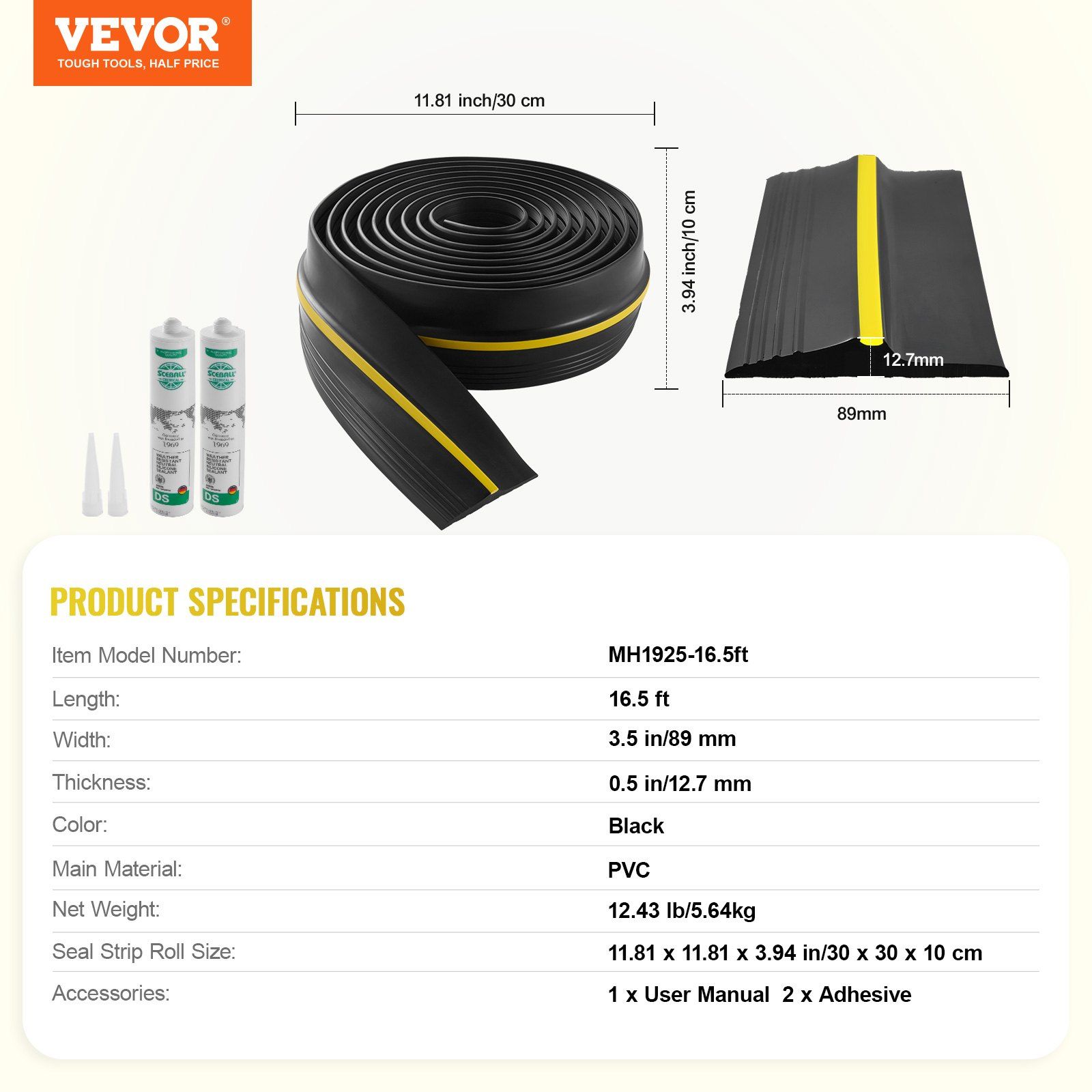 Garage Door Threshold Seal Strip, 16.5 FT Universal Garage Door Floor Seal Strip with Adhesive, Garage Door Bottom Weatherproof Strip, Upgraded Thick PVC DIY Weather Stripping Replacement, Black - Image 7