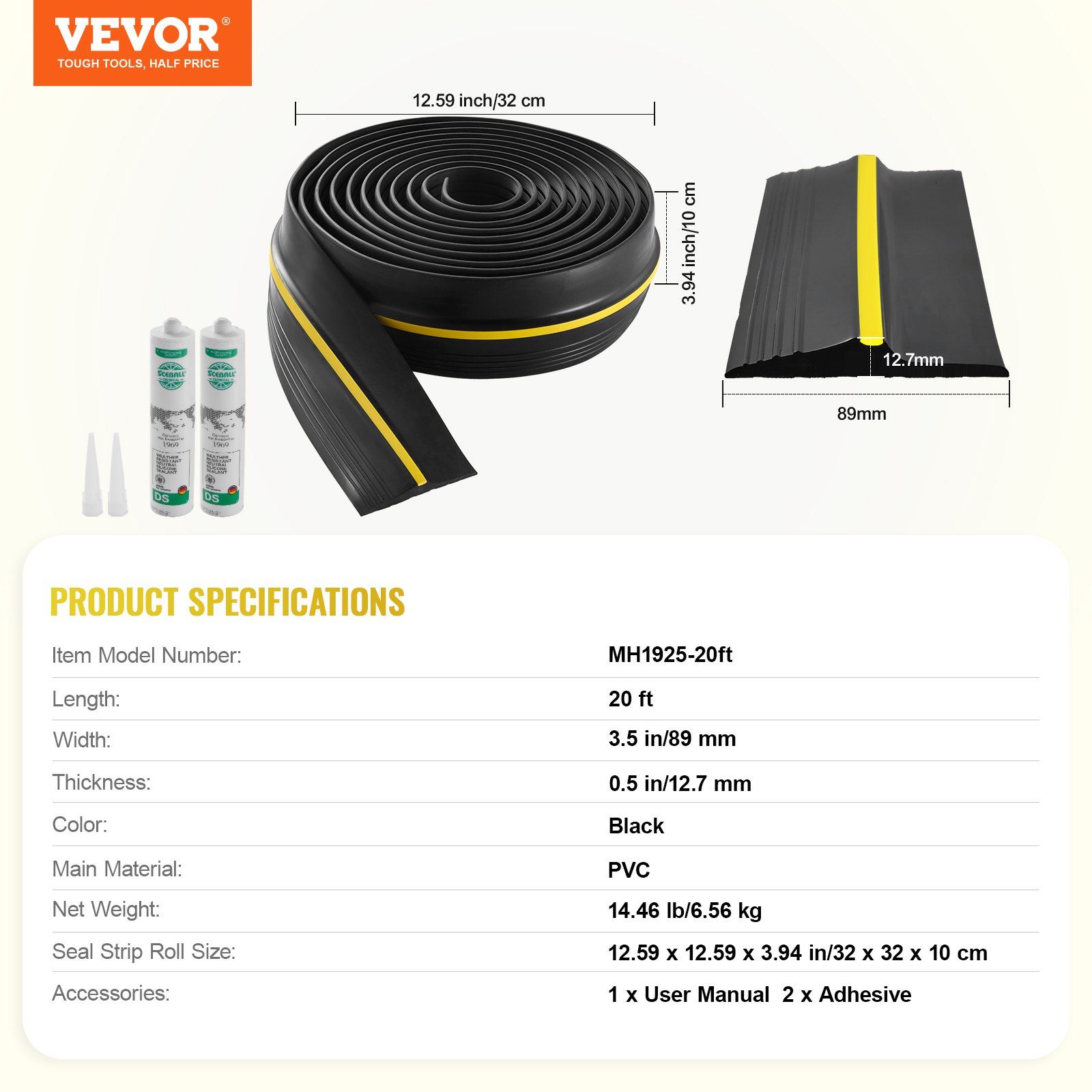 Garage Door Threshold Seal Strip, 20 FT Universal Garage Door Floor Seal Strip with Adhesive, Garage Door Bottom Weatherproof Strip, Upgraded Thick PVC DIY Weather Stripping Replacement, Black - Image 7