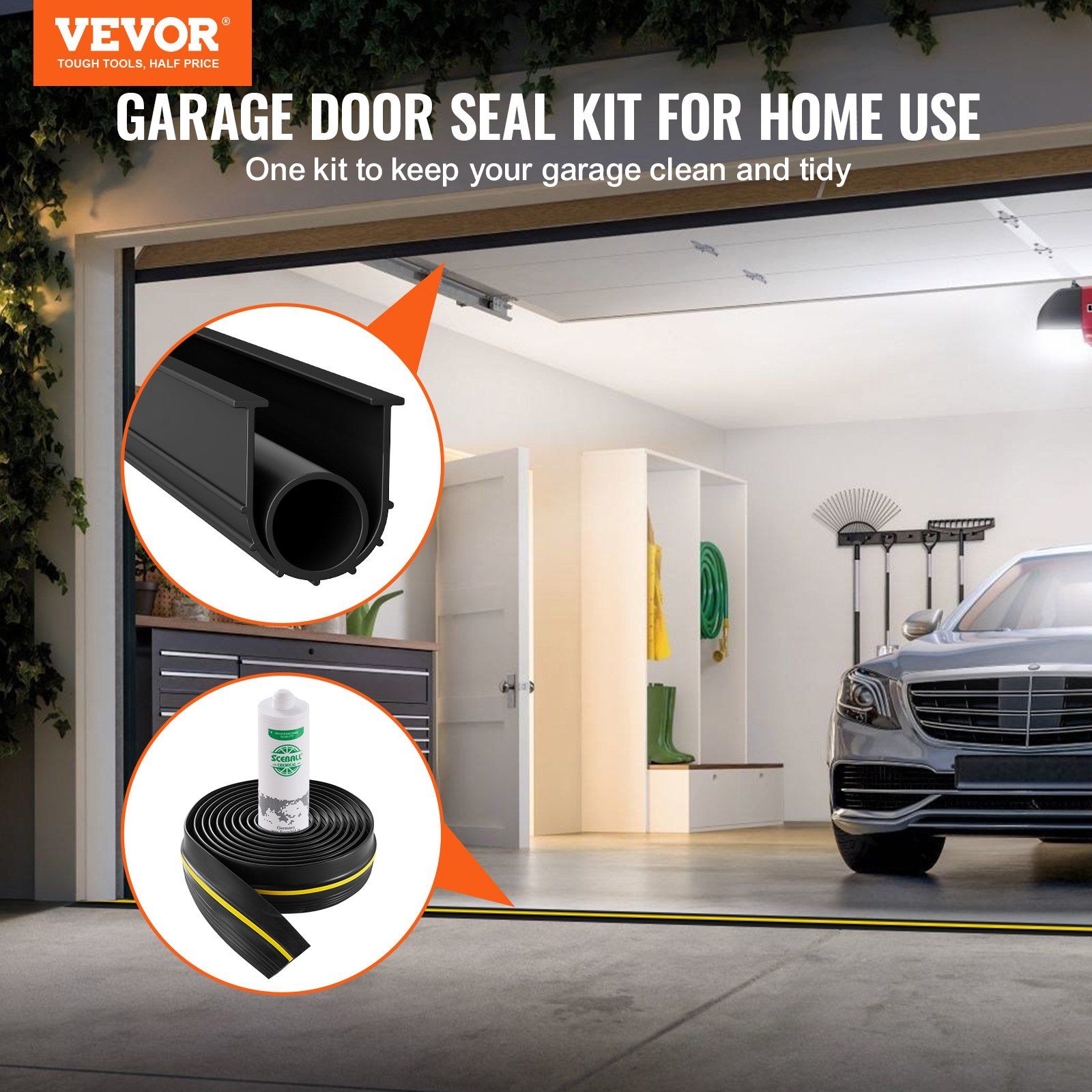 Garage Door Threshold and Bottom Seals Kit, 20 FT U Shape+O Ring Universal Garage Door Bottom Seal Weatherstrip PVC, Combine with Weatherproof Garage Threshold Seal Strip with Adhesive, Black - Image 2