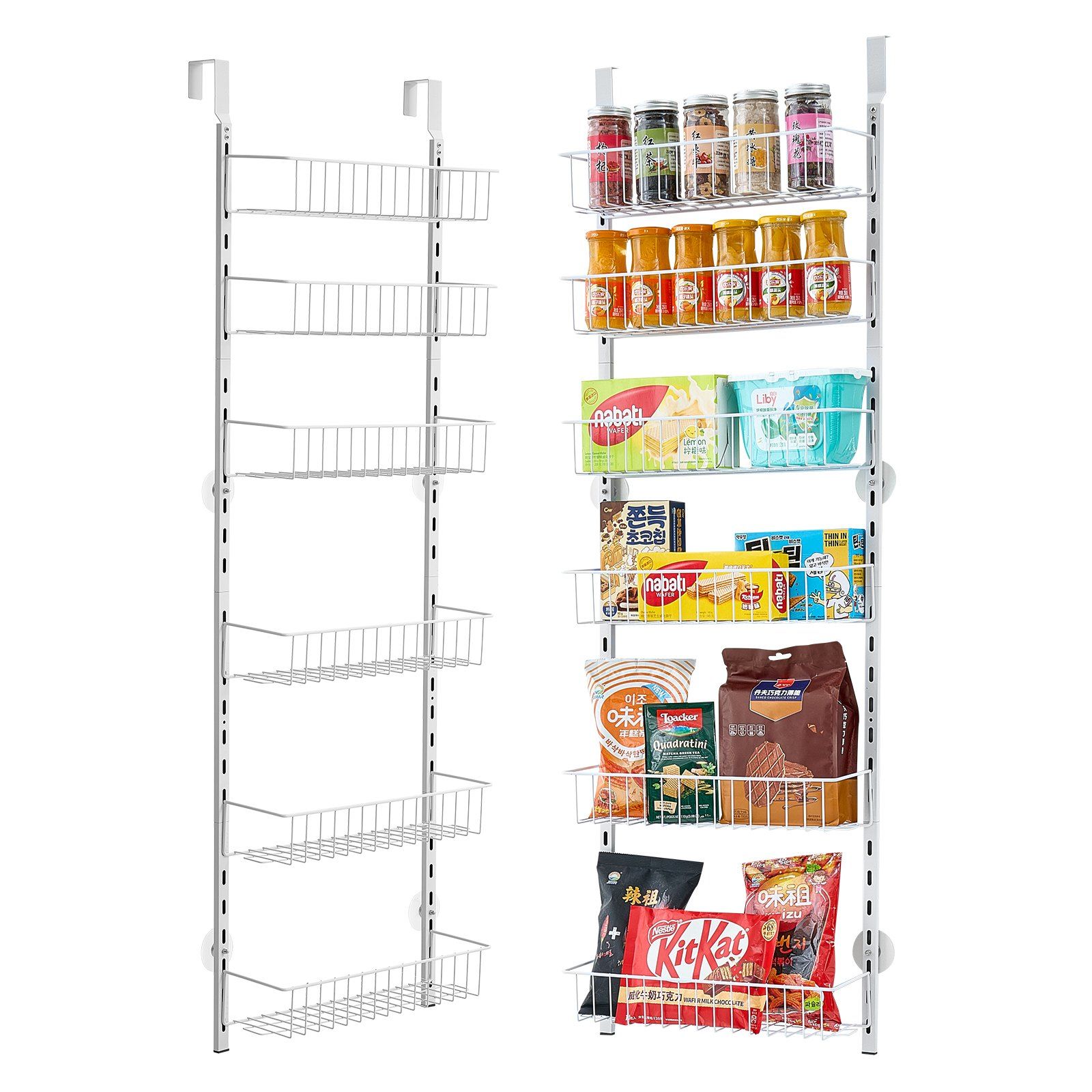 Over the Door Pantry Organizer, 6-Tier Pantry Organization and Storage, Heavy-Duty Steel Hanging Spice Rack, Adjustable Wall Seasoning Shelves, for Home Kitchen Laundry Room Bathroom, White - Image 1