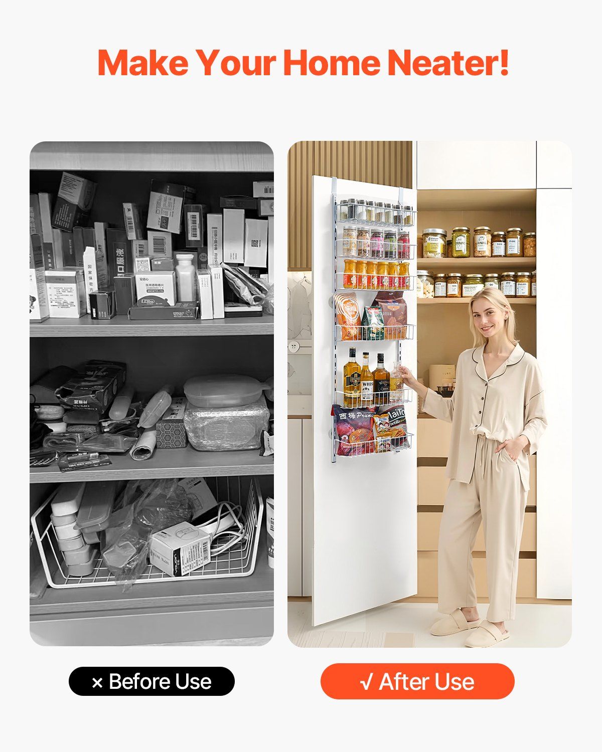 Over the Door Pantry Organizer, 6-Tier Pantry Organization and Storage, Heavy-Duty Steel Hanging Spice Rack, Adjustable Wall Seasoning Shelves, for Home Kitchen Laundry Room Bathroom, White - Image 6