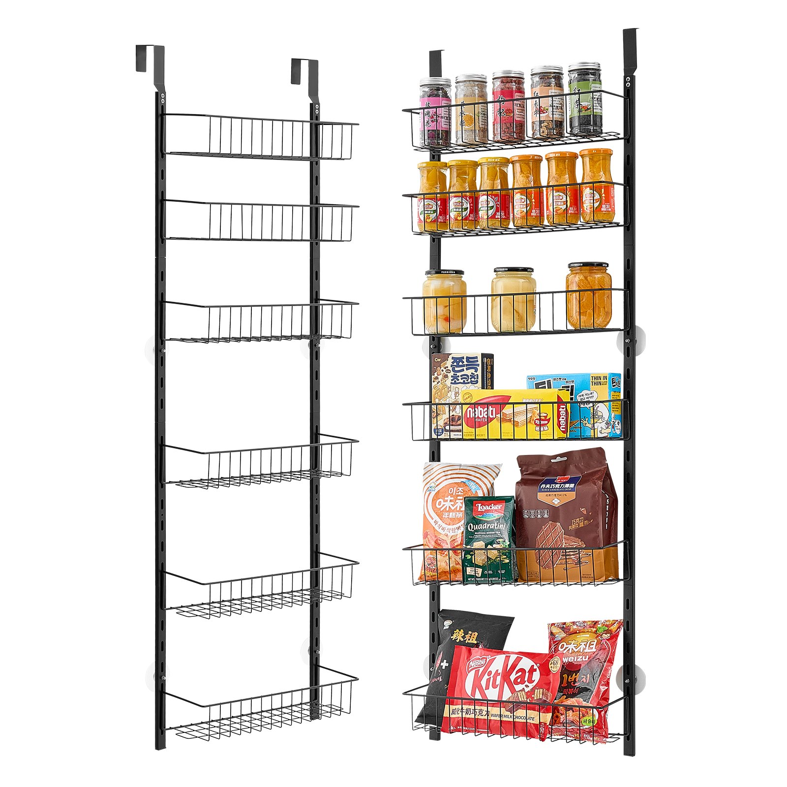 Over the Door Pantry Organizer, 6-Tier Pantry Organization and Storage, Heavy-Duty Steel Hanging Spice Rack, Adjustable Wall Seasoning Shelves, for Home Kitchen Laundry Room Bathroom, Black - Image 1