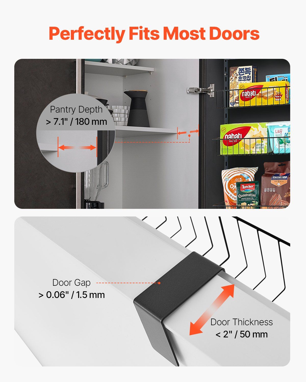 Over the Door Pantry Organizer, 9-Tier Pantry Organization and Storage, Heavy-Duty Steel Hanging Spice Rack, Adjustable Wall Seasoning Shelves, for Home Kitchen Laundry Room Bathroom, Black - Image 2