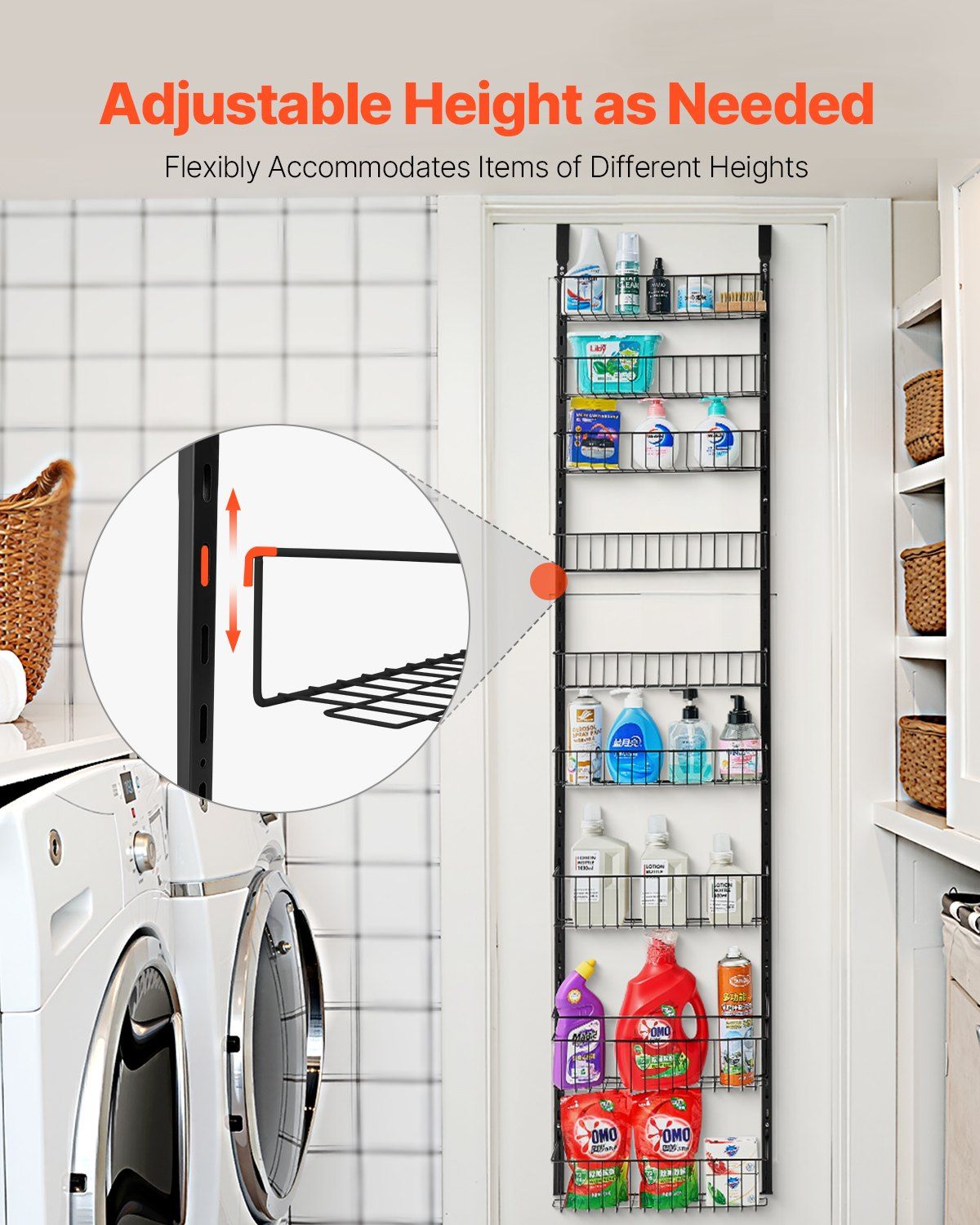 Over the Door Pantry Organizer, 9-Tier Pantry Organization and Storage, Heavy-Duty Steel Hanging Spice Rack, Adjustable Wall Seasoning Shelves, for Home Kitchen Laundry Room Bathroom, Black - Image 3