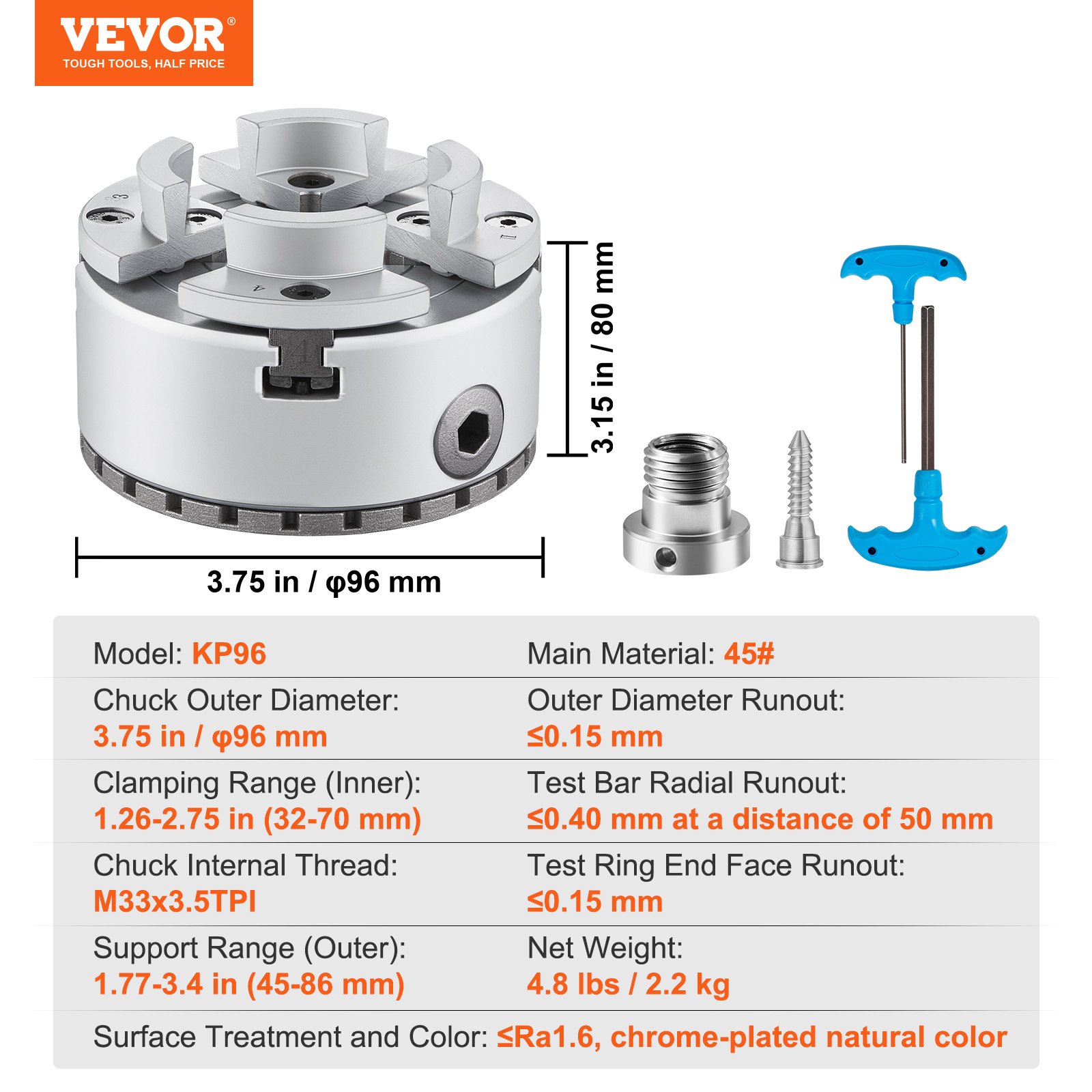 KP96 Lathe Chuck, 4-Jaw 96 mm Diameter, Metal Lathe Chuck Turning Machine Accessories, Self-centering Tool, for Lathe, Precision Machining, Grinding Machines, Milling Machines - Image 7