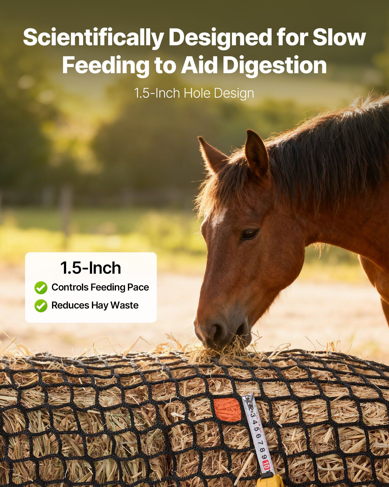 Round Bale Hay Net, 1.8 x 1.8 x 1.8 m, 38.1 x 38.1 mm Holes, PE Material, Knotless Design, with Zip Ties, Needle Shuttle, Repair Twine and Storage Bag, Slow Feeder Round Bale Net for Horses - Image 4