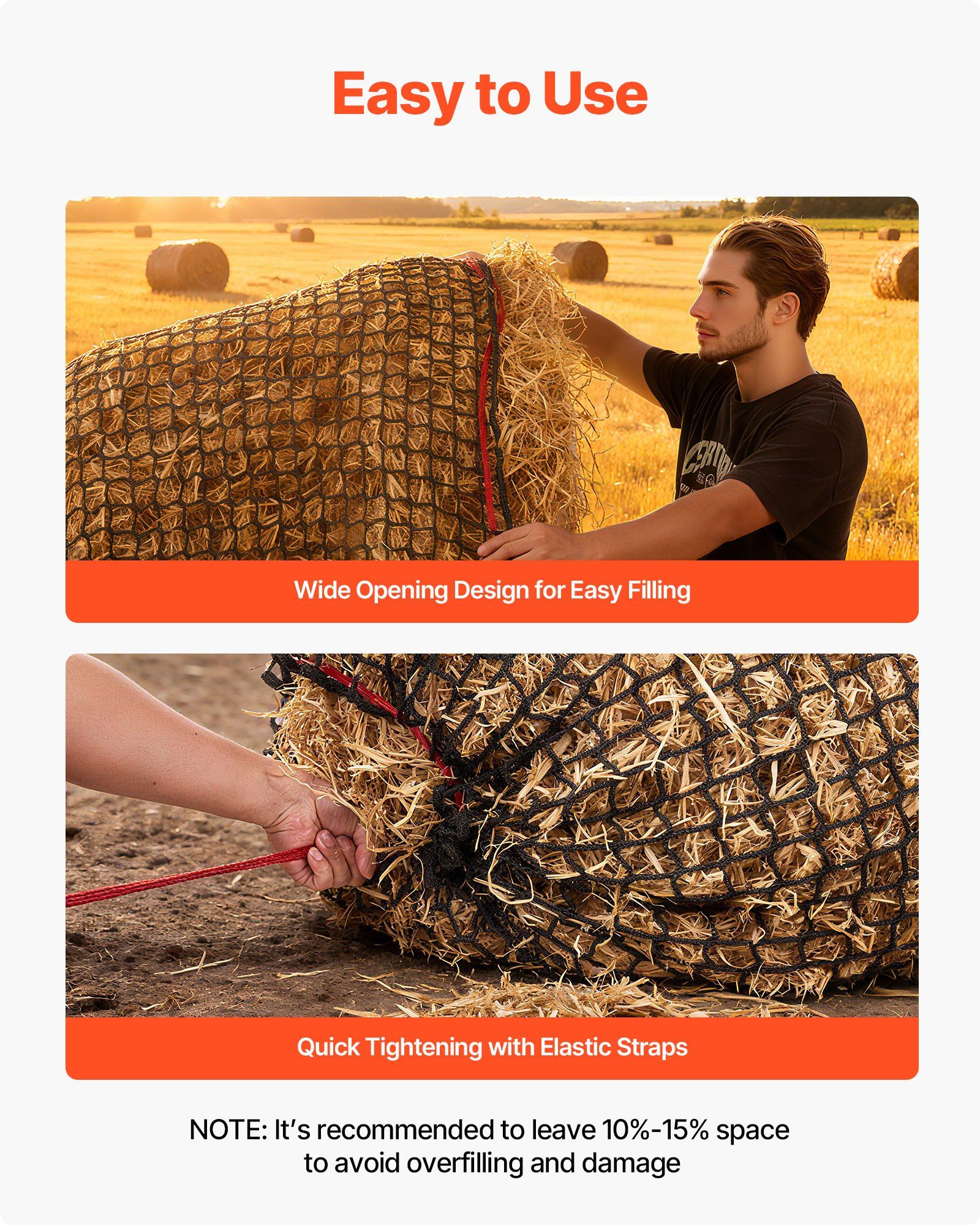 Round Bale Hay Net, 1.8 x 1.8 x 1.8 m, 38.1 x 38.1 mm Holes, PE Material, Knotless Design, with Zip Ties, Needle Shuttle, Repair Twine and Storage Bag, Slow Feeder Round Bale Net for Horses - Image 6
