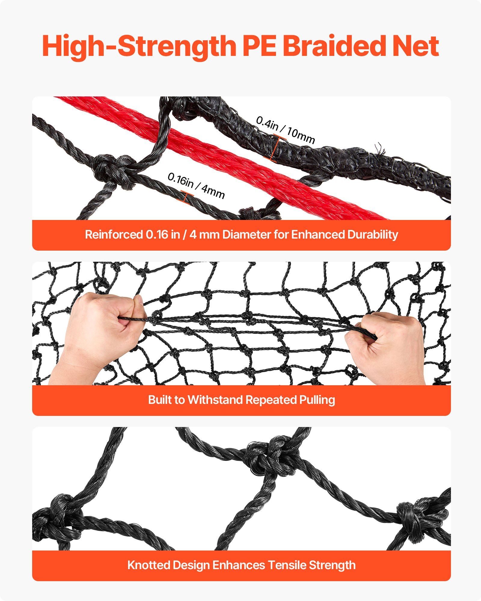 Round Bale Hay Net, 1.5 x 1.5 x 1.5 m, 44.45 x 44.45 mm Holes, PE Material, Reinforced Knotted Design, with Zip Ties, Needle Shuttle, and Repair Twine, Slow Feeder Round Bale Net for Horses - Image 3