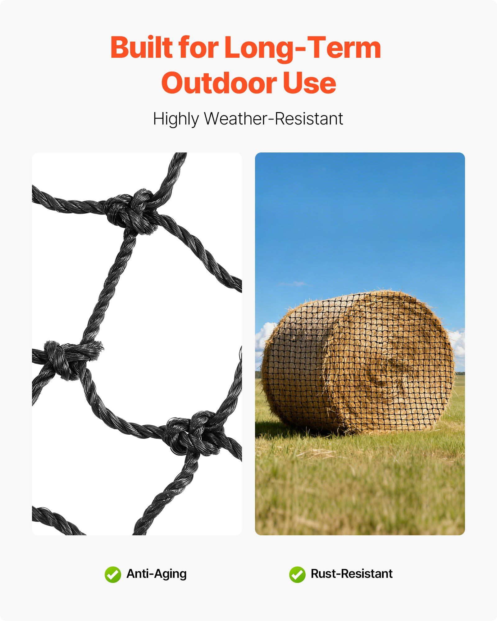 Round Bale Hay Net, 1.5 x 1.5 x 1.5 m, 44.45 x 44.45 mm Holes, PE Material, Reinforced Knotted Design, with Zip Ties, Needle Shuttle, and Repair Twine, Slow Feeder Round Bale Net for Horses - Image 5