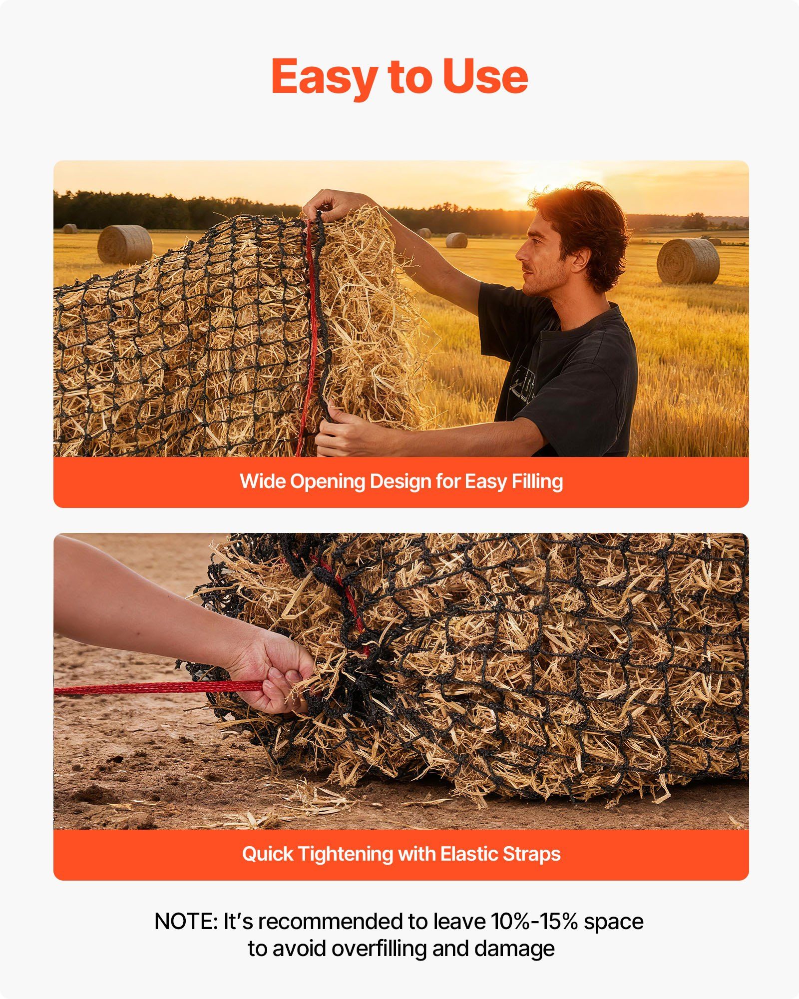 Round Bale Hay Net, 1.5 x 1.5 x 1.5 m, 44.45 x 44.45 mm Holes, PE Material, Reinforced Knotted Design, with Zip Ties, Needle Shuttle, and Repair Twine, Slow Feeder Round Bale Net for Horses - Image 6