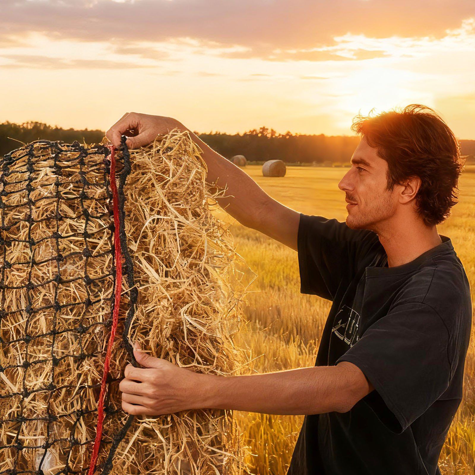 Round Bale Hay Net, 1.5 x 1.5 x 1.5 m, 44.45 x 44.45 mm Holes, PE Material, Reinforced Knotted Design, with Zip Ties, Needle Shuttle, and Repair Twine, Slow Feeder Round Bale Net for Horses - Image 8