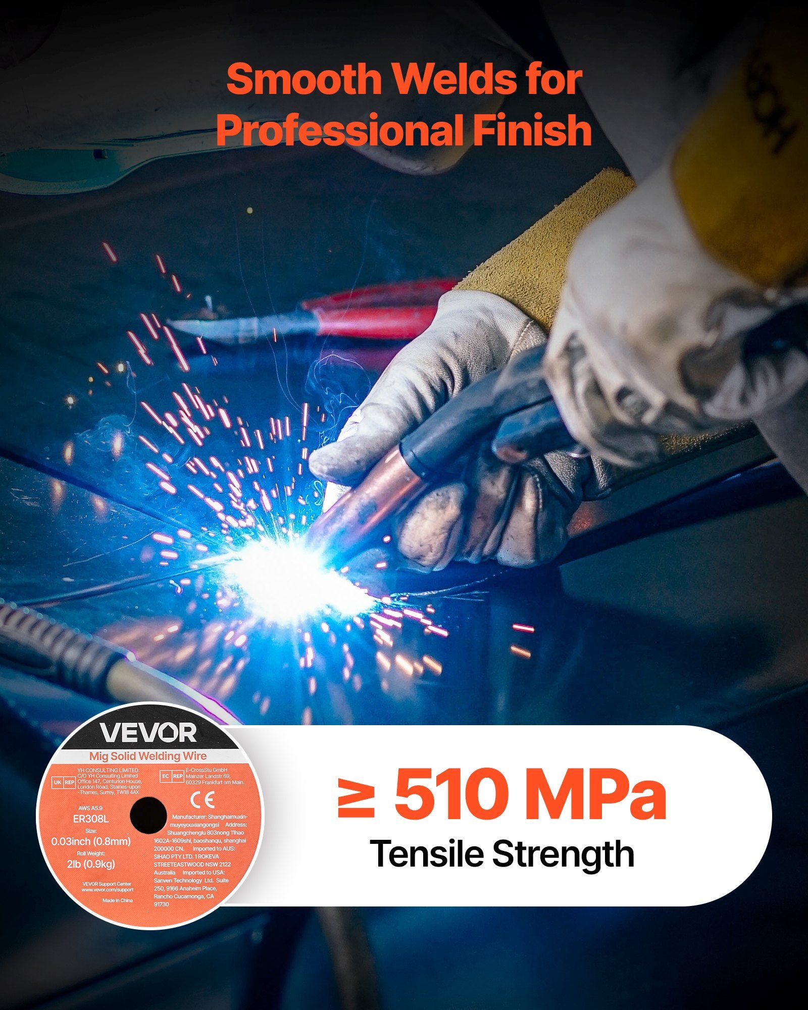 Solid MIG Welding Wire, ER308L 0.8mm 0.9kg, Low Spatter Stainless Steel Welding Wire with High Feedability for All-Position Gas Shielded Welding - Image 4