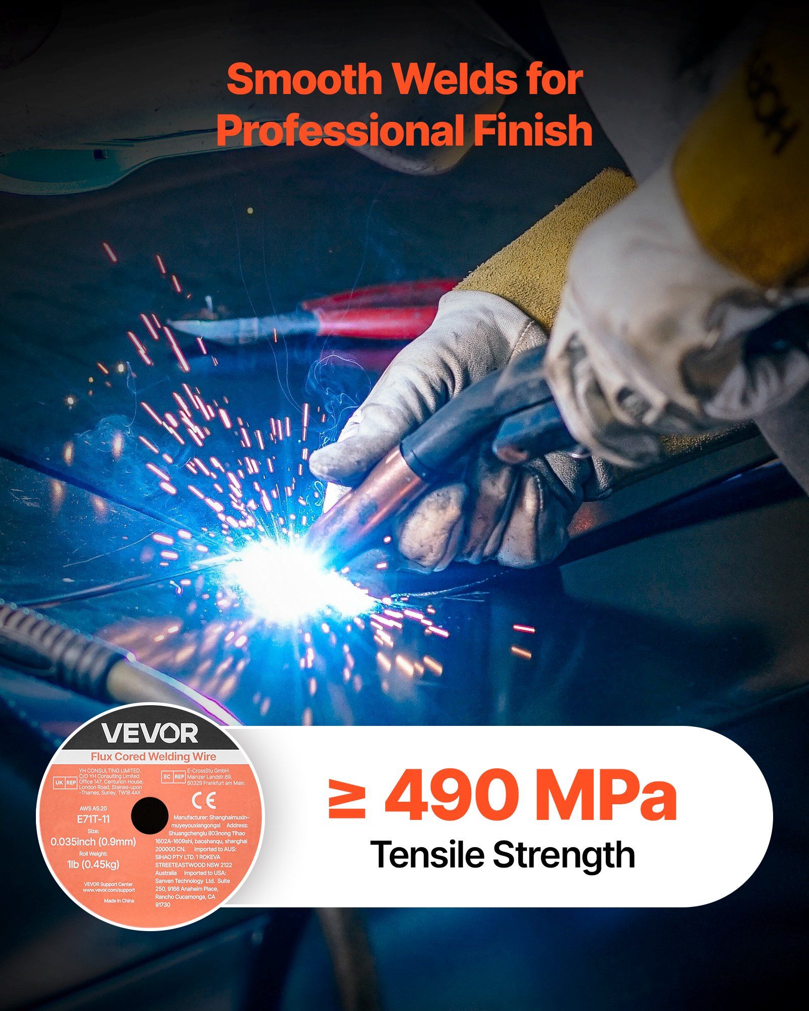 Flux Core MIG Welding Wire, E71T-11 0.9mm 0.45kg, Gasless Mild Steel Welding Wire with Low Spatter for All Position Arc Welding, Self-Shielded for Outdoor Use (Pack of 2 Rolls) - Image 4