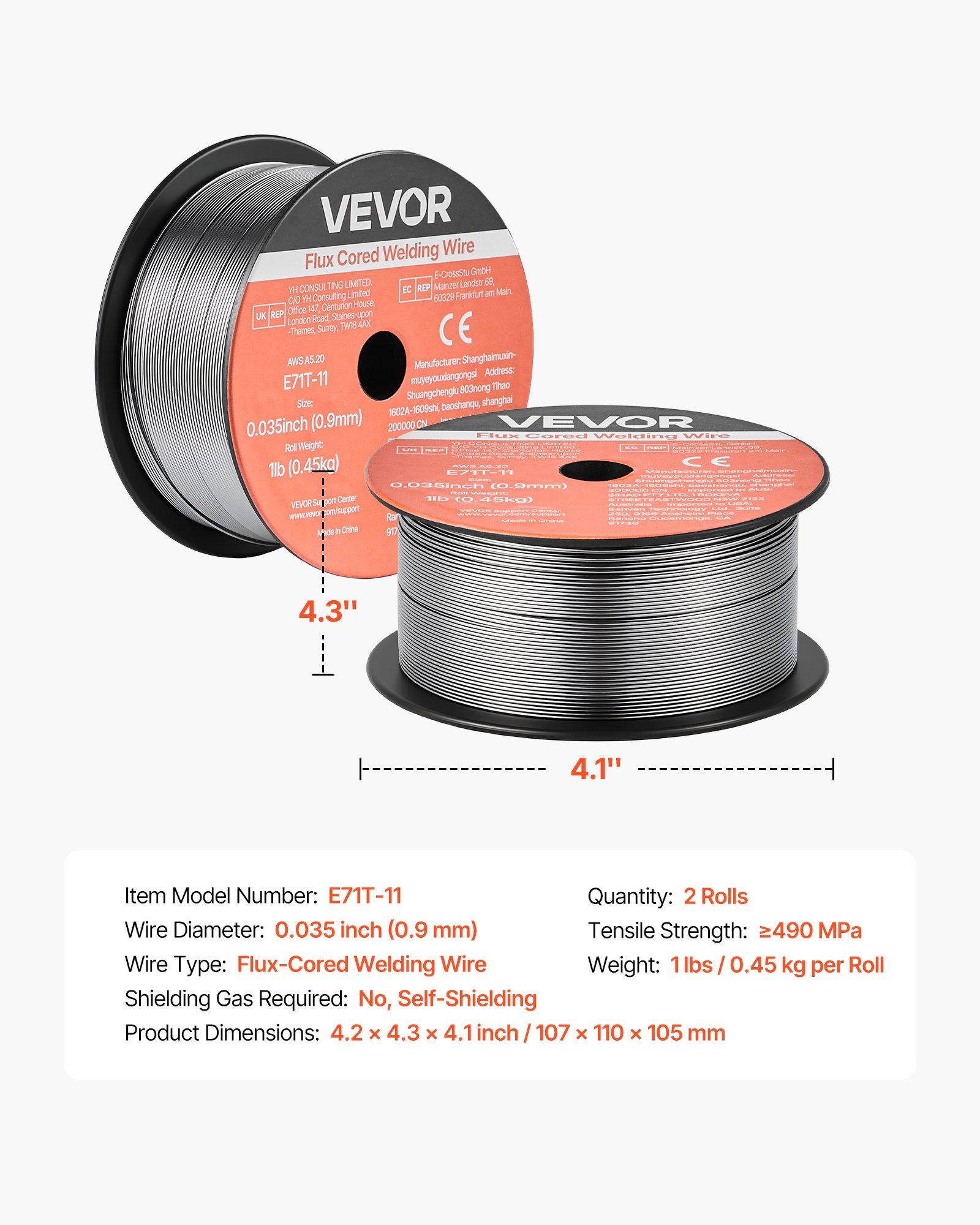 Flux Core MIG Welding Wire, E71T-11 0.9mm 0.45kg, Gasless Mild Steel Welding Wire with Low Spatter for All Position Arc Welding, Self-Shielded for Outdoor Use (Pack of 2 Rolls) - Image 7