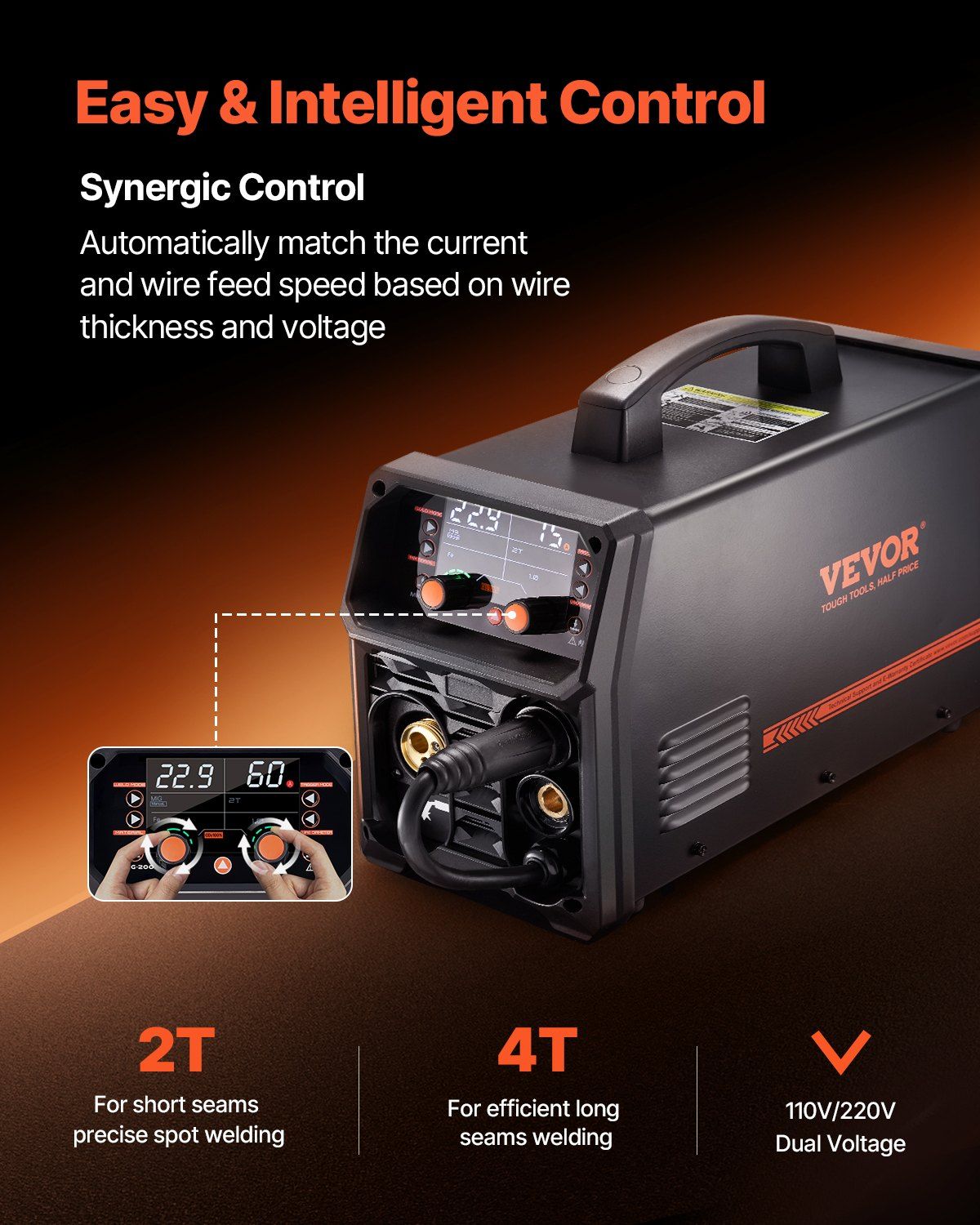 MIG Welder, 200A Synergic Mig Welding Machine, 4-in-1 Gas MIG/Flux Core MIG/Stick/Lift TIG Multi-Process Welder Machine with IGBT Inverter Technology and LCD Screen Display - Image 4