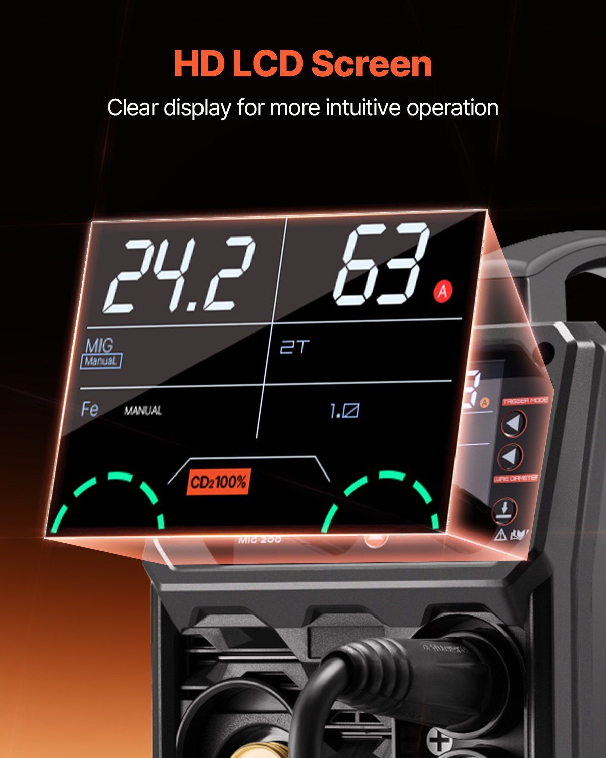 MIG Welder, 200A Synergic Mig Welding Machine, 4-in-1 Gas MIG/Flux Core MIG/Stick/Lift TIG Multi-Process Welder Machine with IGBT Inverter Technology and LCD Screen Display - Image 5