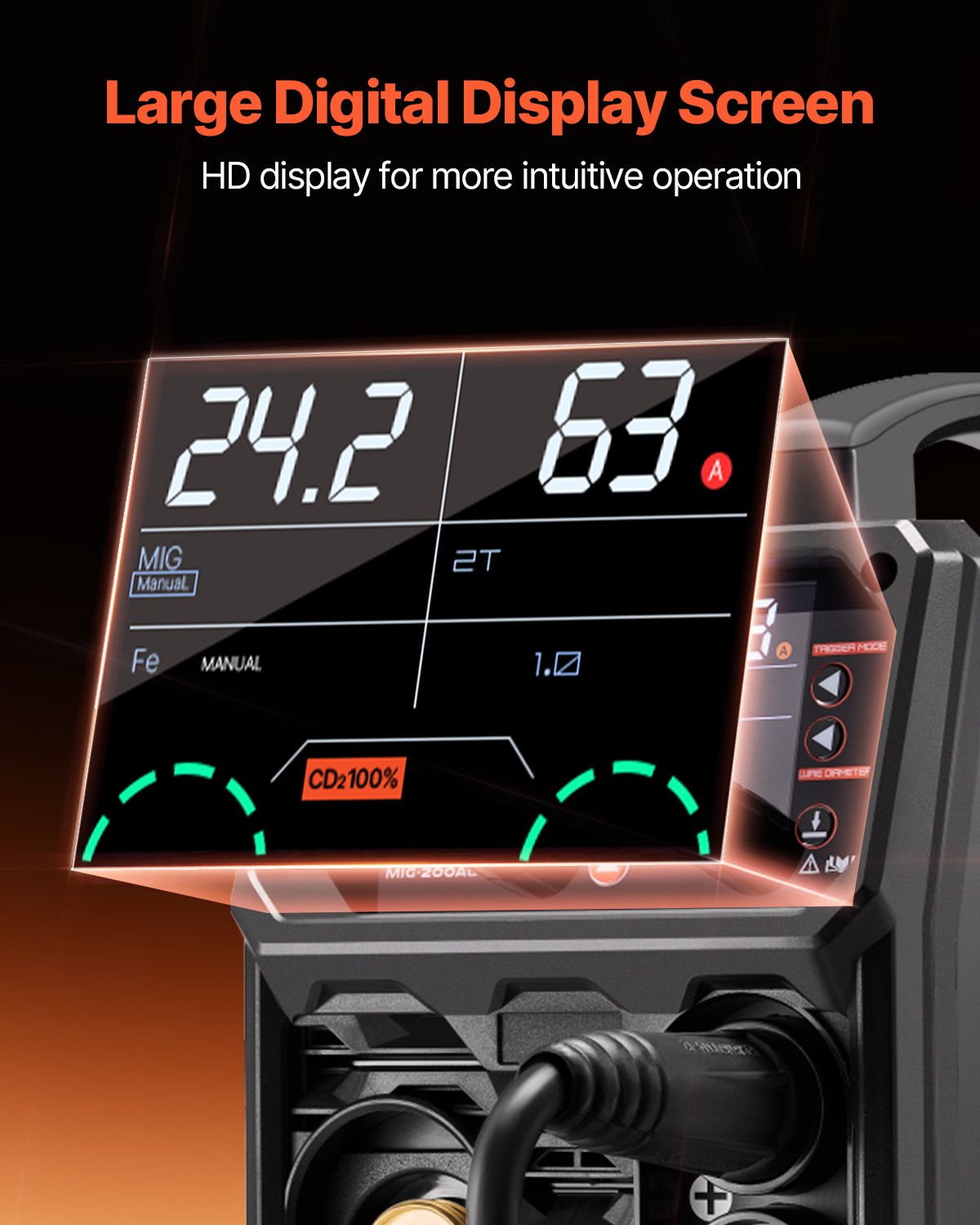 Pro MIG Welder, 200Amp Pluse Mig Welding Machine, 5-in-1 Synergic Welder Machine MIG Pluse/Gas MIG/Flux Core MIG/Stick/Lift TIG with IGBT Inverter Technology and LCD Screen Display - Image 5