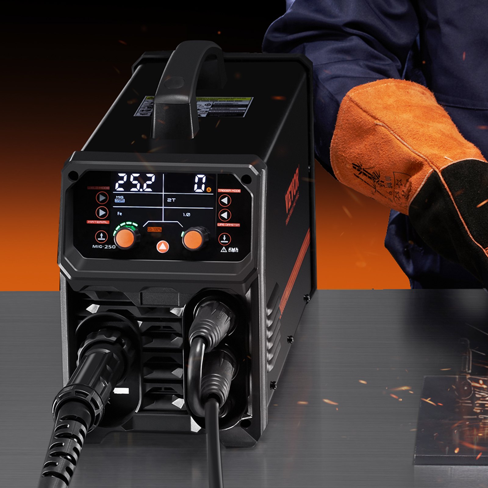 Pro MIG Welder, 250Amp Pluse Mig Welding Machine, 5-in-1 Synergic Welder Machine MIG Pluse/Gas MIG/Flux Core MIG/Stick/Lift TIG with IGBT Inverter Technology and LCD Screen Display - Image 8