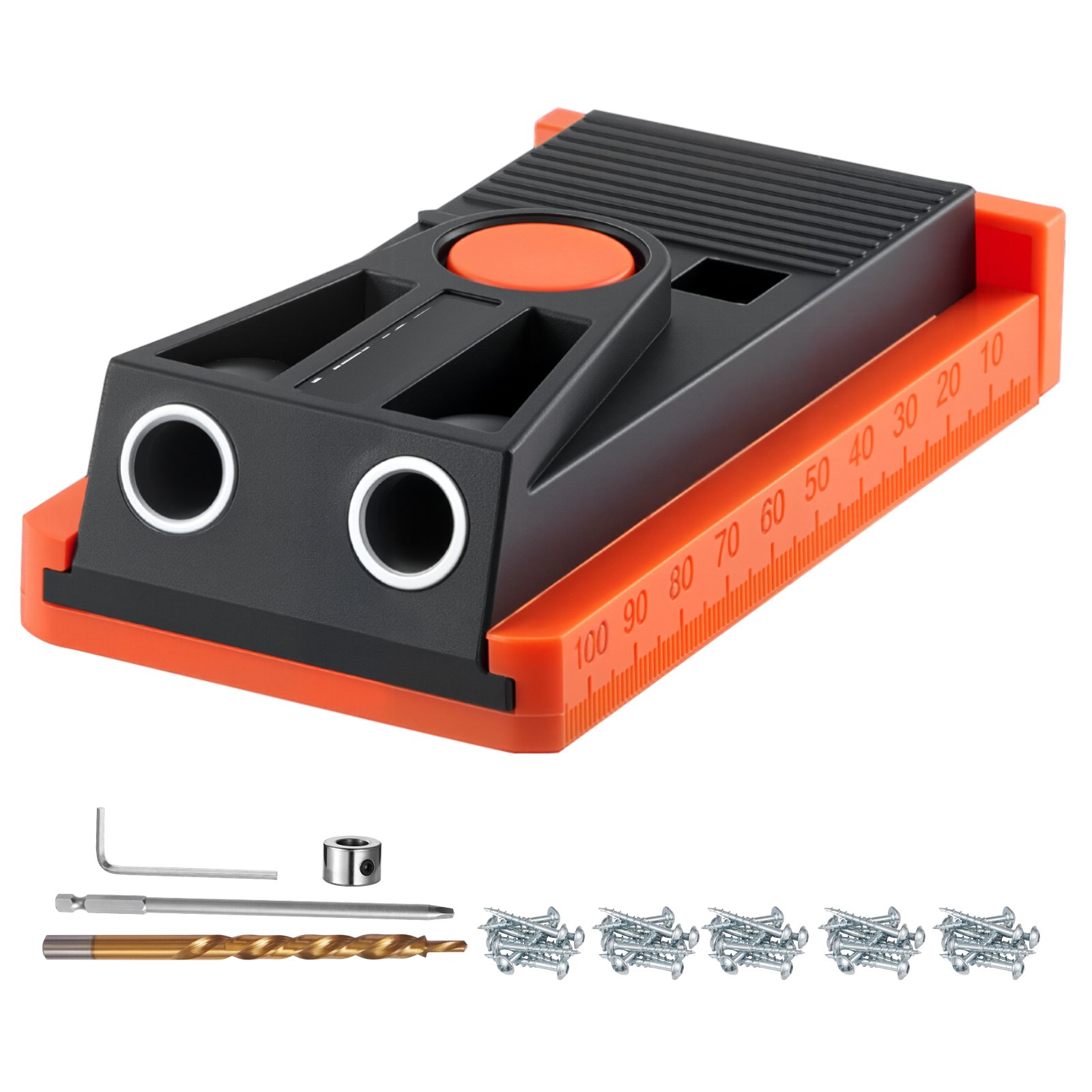 Pocket Hole Jig Kit, 12.7 to 38.1 mm Adjustable, Mini Jig Pocket Hole System with Step Drill, Hex Wrench, Drill Stop Ring, Square Drive Bit, and Screws, Reinforced Nylon Frame, for Woodworking - Image 1