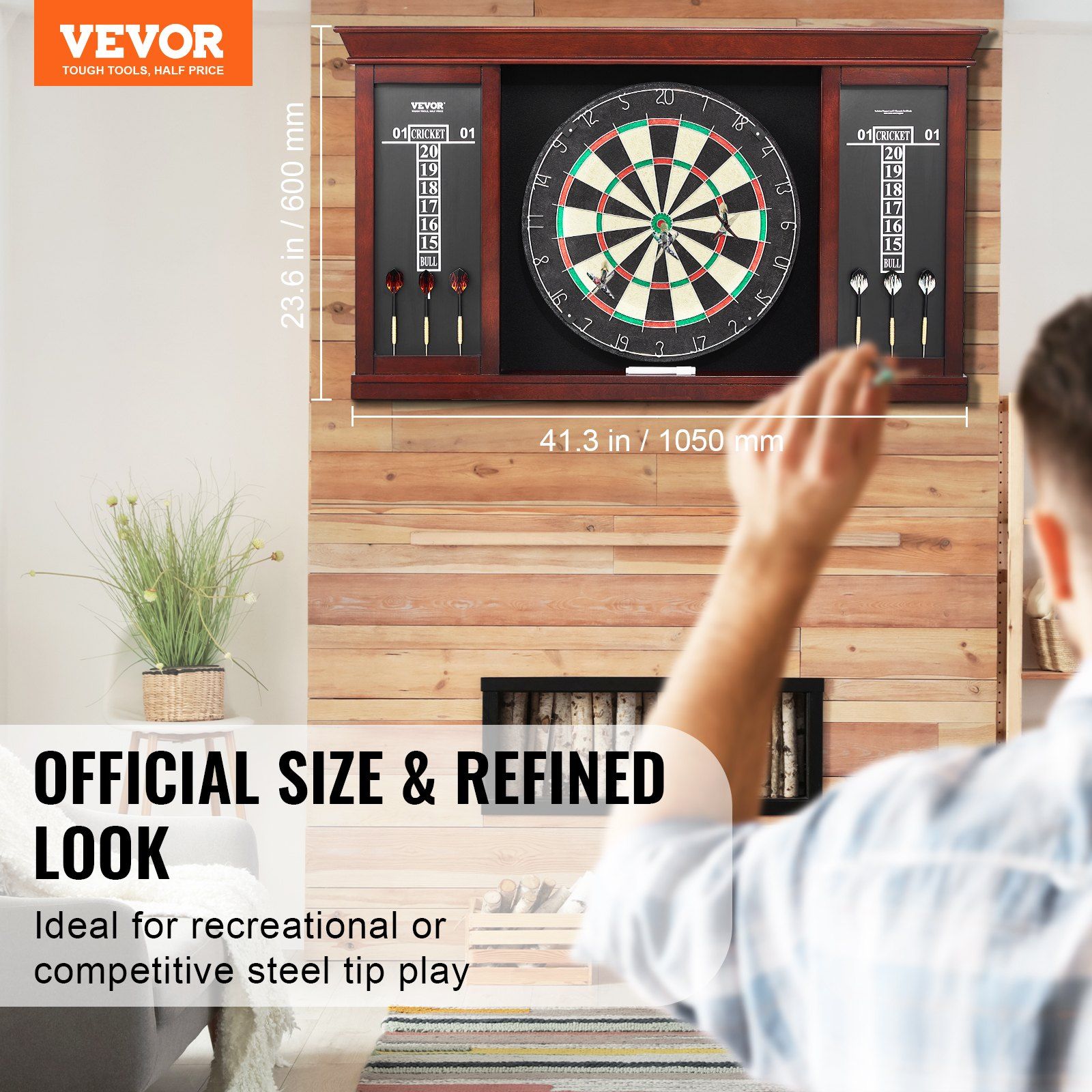 Dartboard and Cabinet Set, Ready-to-Play Bundle Official Size Dartboard Cabinet Set, Steel Tip Dart Cabinet, Features Easy Assembly, Complete with All Accessories, Perfect for Cricket Games - Image 2
