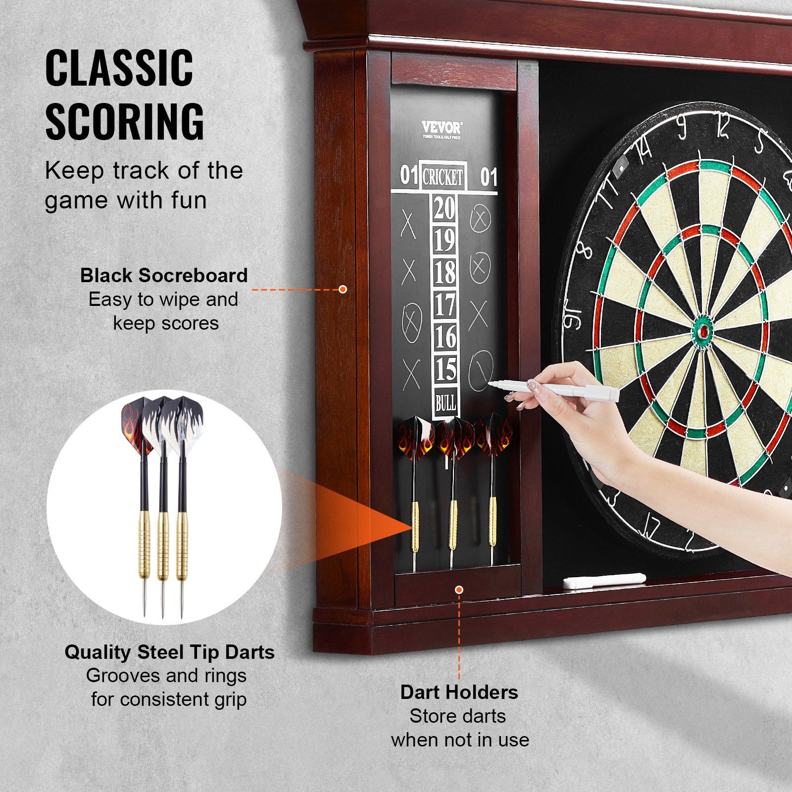Dartboard and Cabinet Set, Ready-to-Play Bundle Official Size Dartboard Cabinet Set, Steel Tip Dart Cabinet, Features Easy Assembly, Complete with All Accessories, Perfect for Cricket Games - Image 4