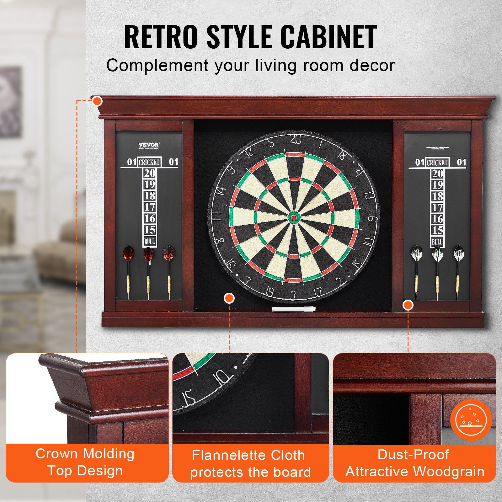 Dartboard and Cabinet Set, Ready-to-Play Bundle Official Size Dartboard Cabinet Set, Steel Tip Dart Cabinet, Features Easy Assembly, Complete with All Accessories, Perfect for Cricket Games - Image 5