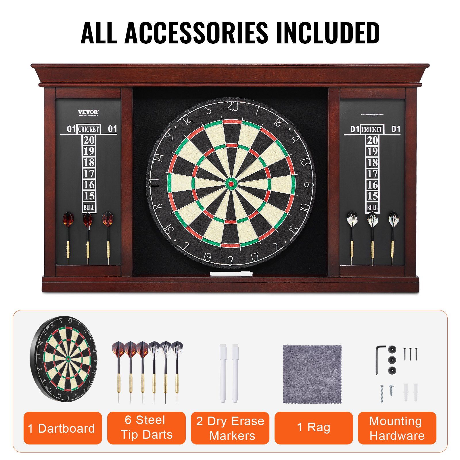 Dartboard and Cabinet Set, Ready-to-Play Bundle Official Size Dartboard Cabinet Set, Steel Tip Dart Cabinet, Features Easy Assembly, Complete with All Accessories, Perfect for Cricket Games - Image 6
