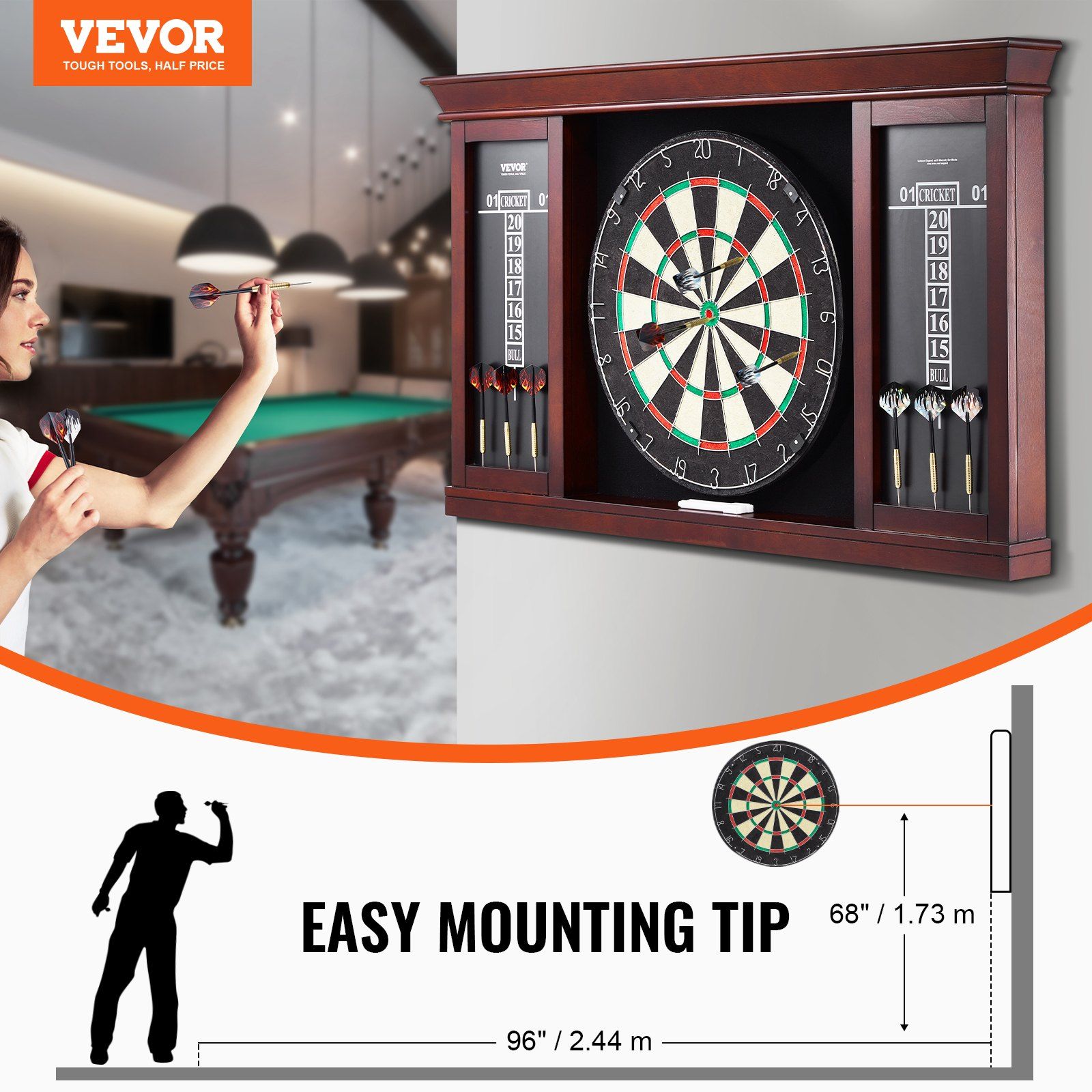 Dartboard and Cabinet Set, Ready-to-Play Bundle Official Size Dartboard Cabinet Set, Steel Tip Dart Cabinet, Features Easy Assembly, Complete with All Accessories, Perfect for Cricket Games - Image 7