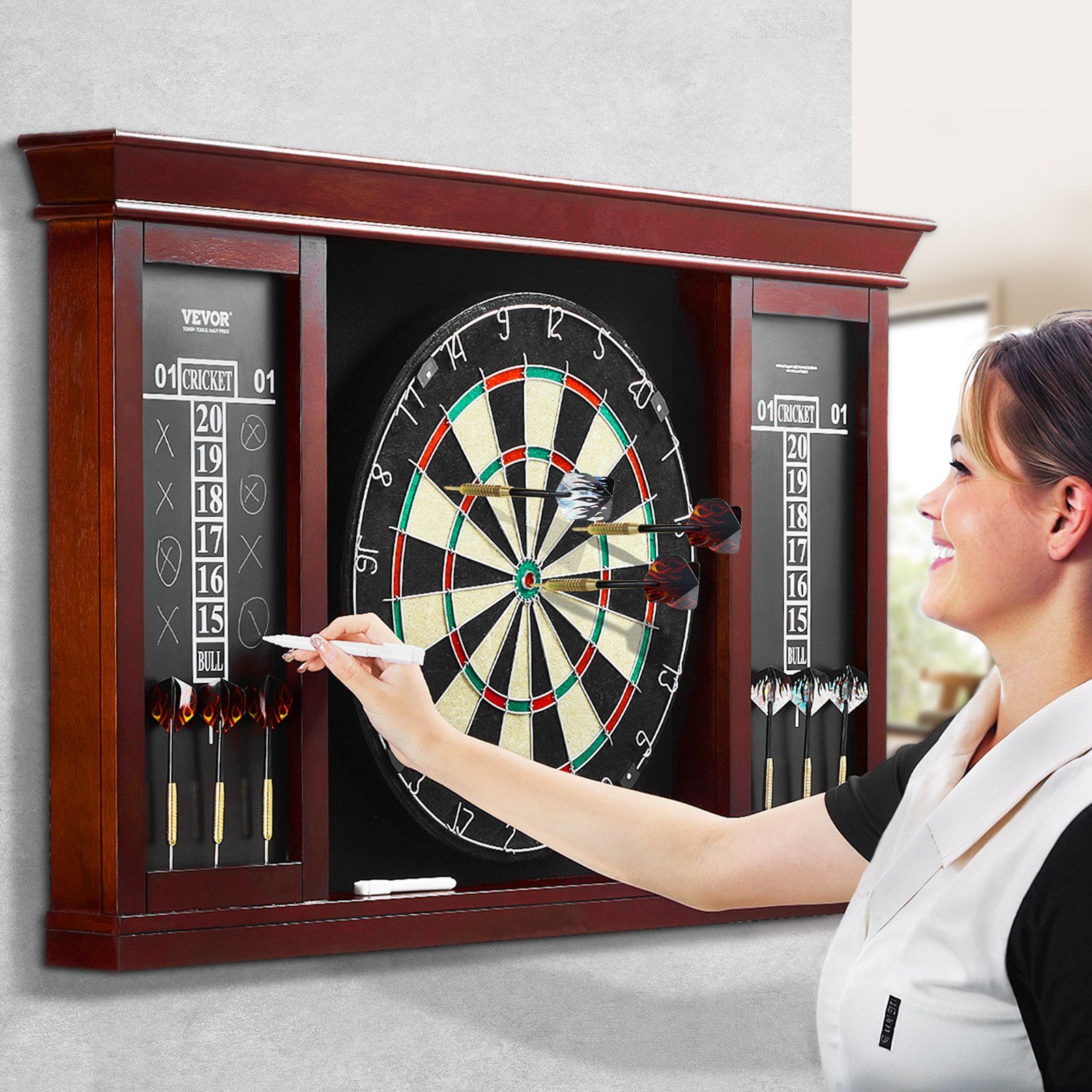Dartboard and Cabinet Set, Ready-to-Play Bundle Official Size Dartboard Cabinet Set, Steel Tip Dart Cabinet, Features Easy Assembly, Complete with All Accessories, Perfect for Cricket Games - Image 8