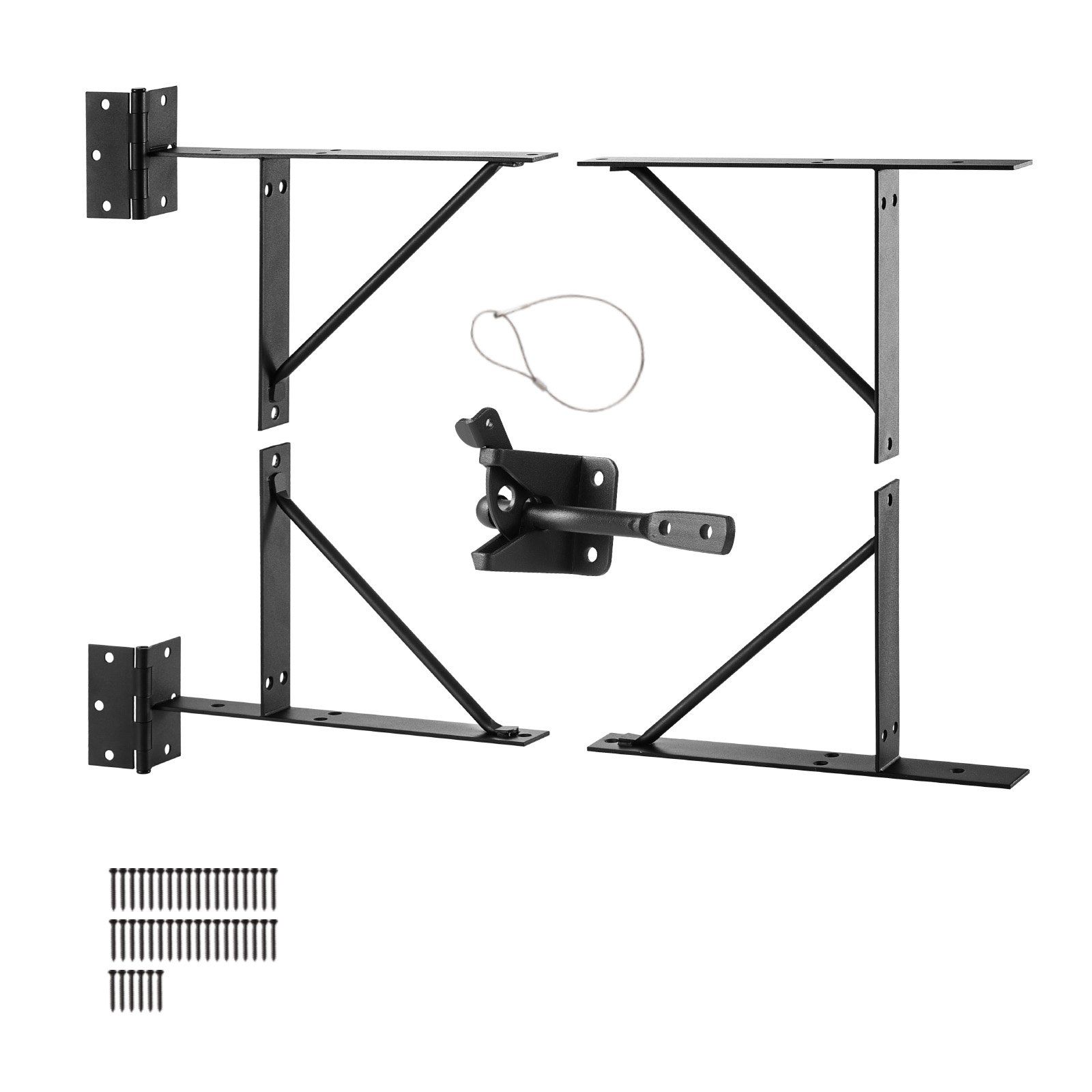 Gate Corner Brace Bracket, Anti Sag Gate Frame Hardware Kit, Gate Frame Brace Bracket with Latch Lock, Latch Lock Rope, for Shed Doors, Corral Gates, Driveway Gates, Stable Gates, Iron, Black - Image 1