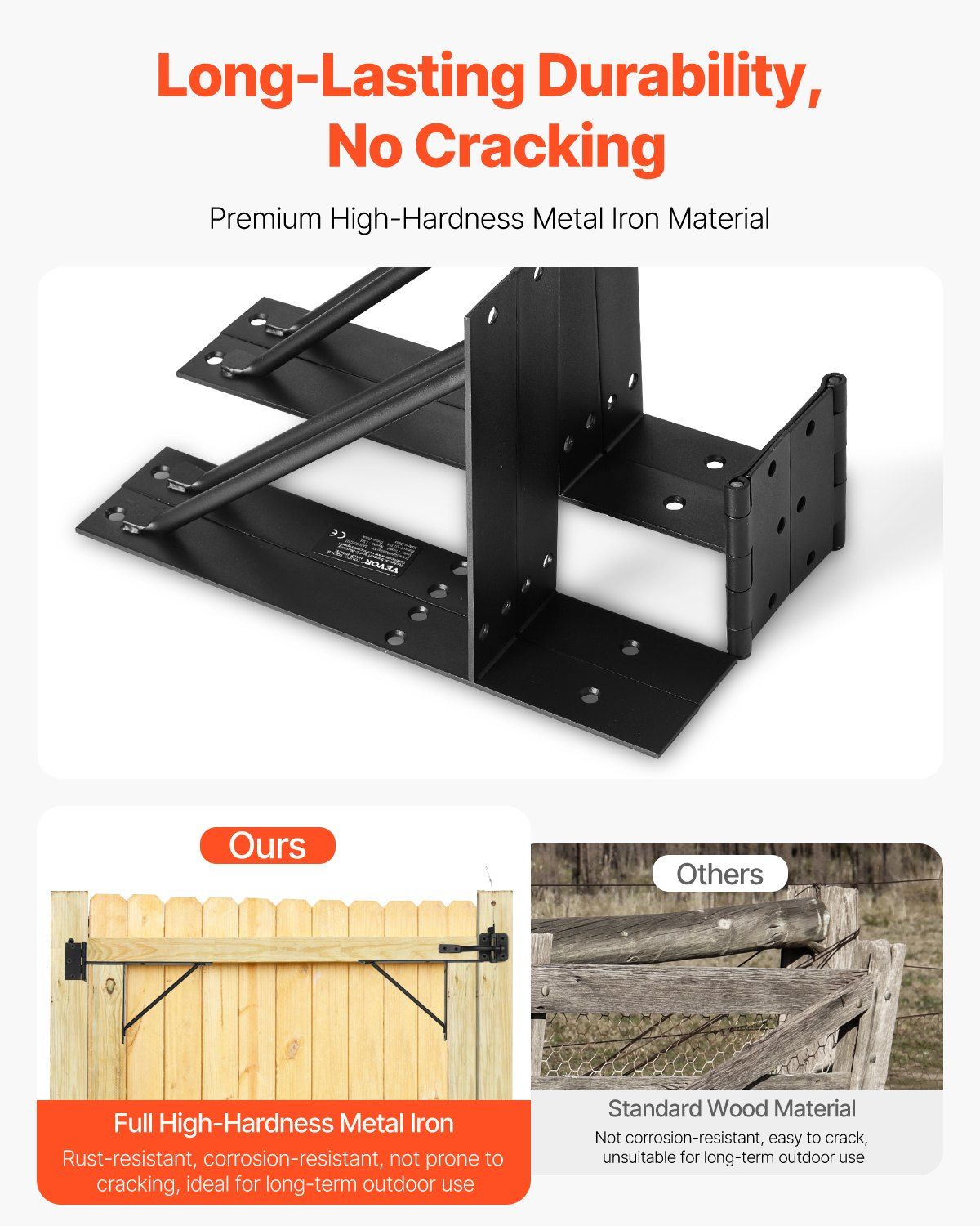 Gate Corner Brace Bracket, Anti Sag Gate Frame Hardware Kit, Gate Frame Brace Bracket with Latch Lock, Latch Lock Rope, for Shed Doors, Corral Gates, Driveway Gates, Stable Gates, Iron, Black - Image 4