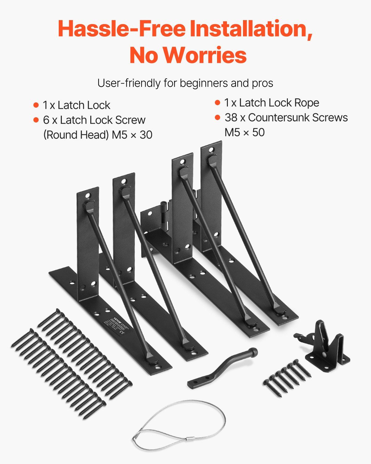 Gate Corner Brace Bracket, Anti Sag Gate Frame Hardware Kit, Gate Frame Brace Bracket with Latch Lock, Latch Lock Rope, for Shed Doors, Corral Gates, Driveway Gates, Stable Gates, Iron, Black - Image 6