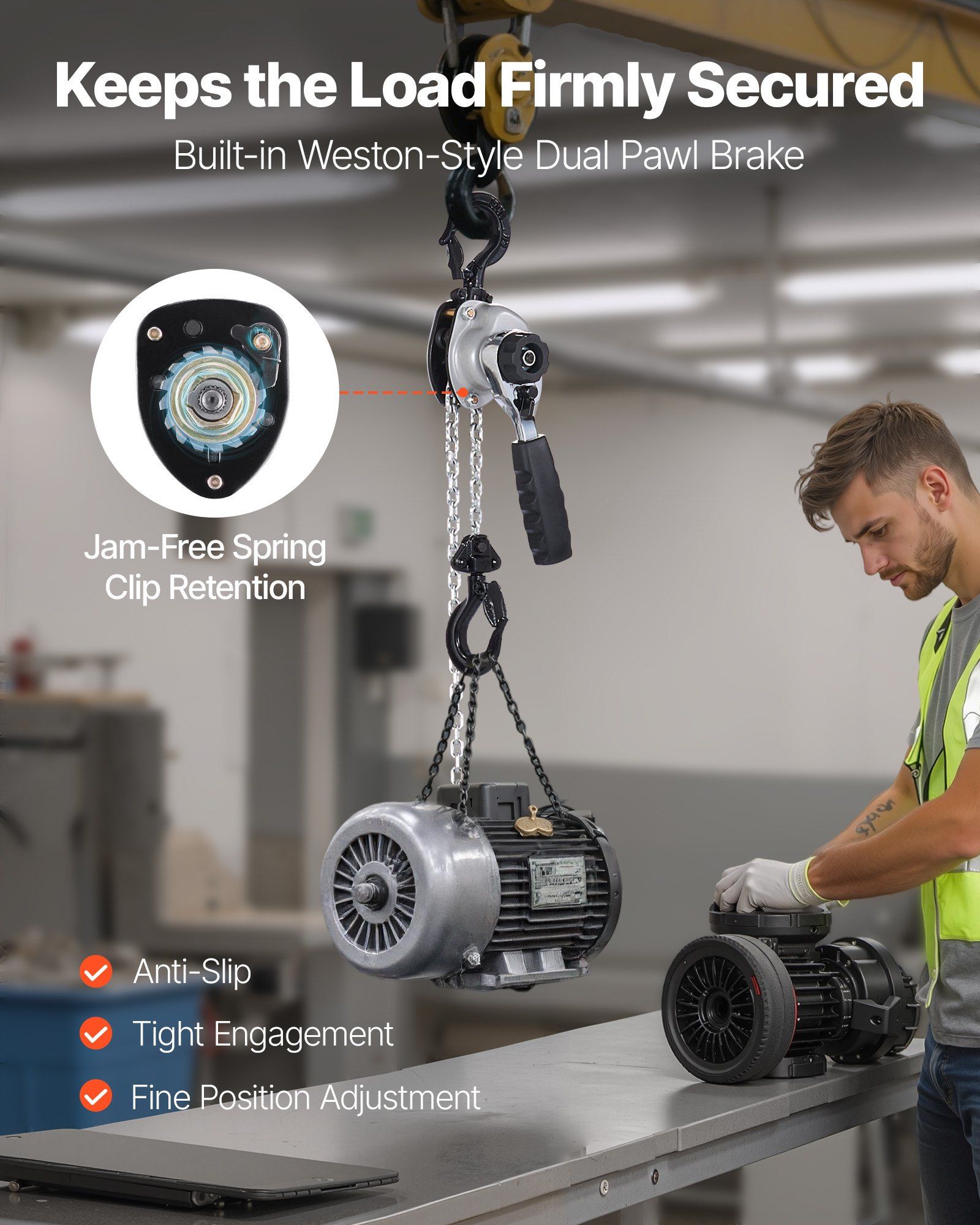 Manual Lever Chain Hoist, 1/2T 500KG Capacity Heavy Duty Come Along, 6M Lift G80 Alloy Steel Chain With Dual Pawl Mechanical Brake, 360° Rotating Hooks, for Warehouse Construction Garage - Image 3