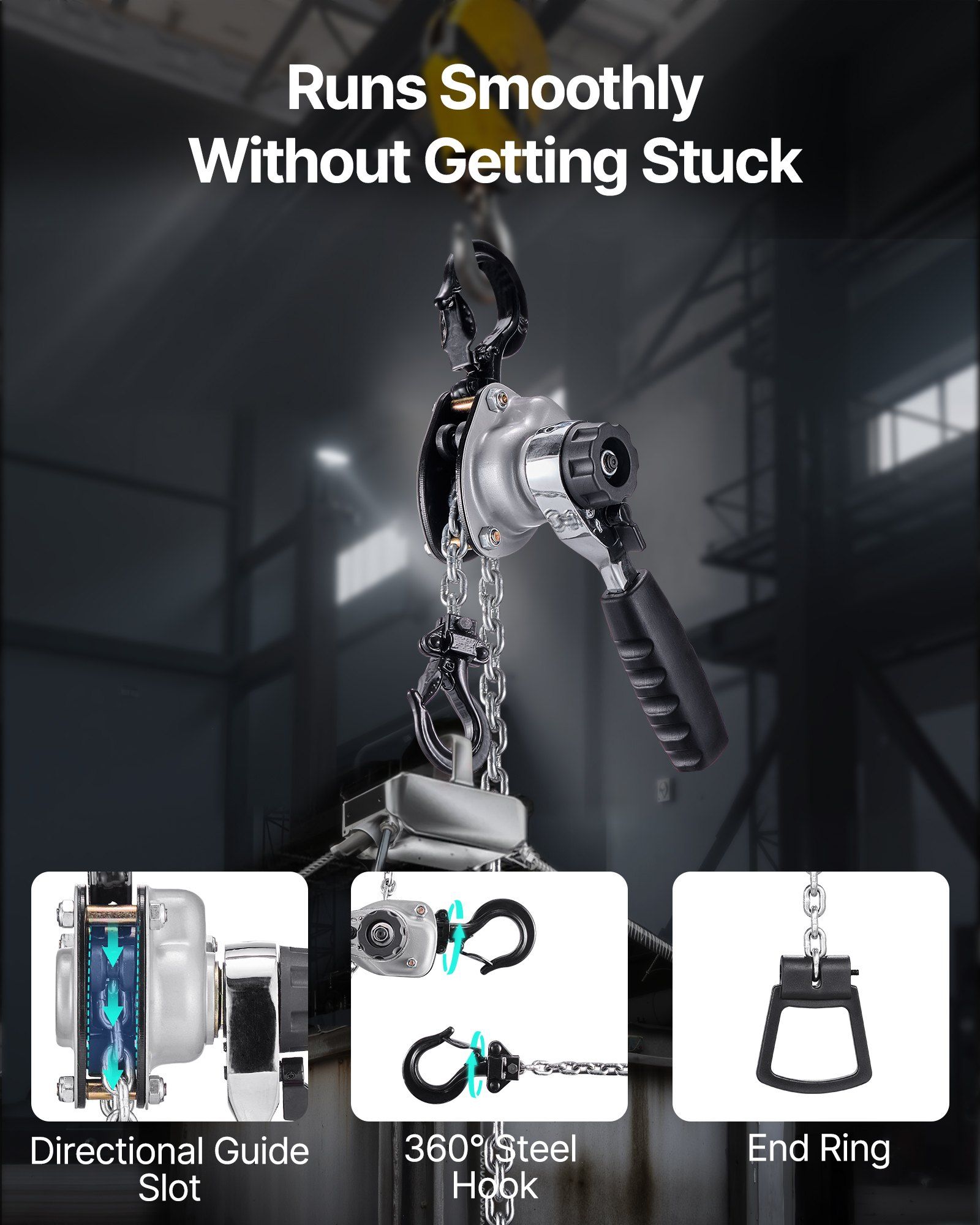 Manual Lever Chain Hoist, 1/2T 500KG Capacity Heavy Duty Come Along, 6M Lift G80 Alloy Steel Chain With Dual Pawl Mechanical Brake, 360° Rotating Hooks, for Warehouse Construction Garage - Image 5