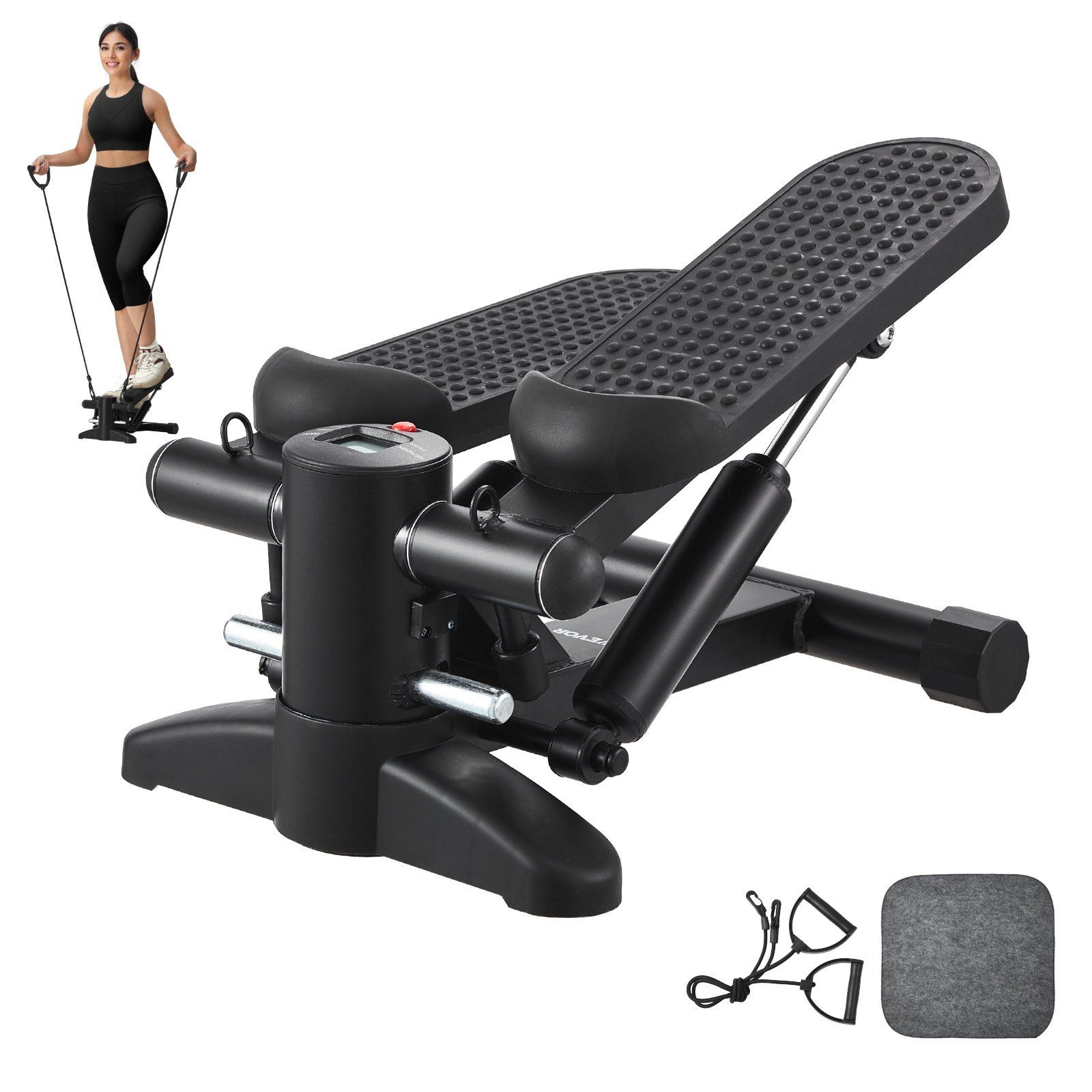 Stair Stepper, Mini Stepper for Exercise at Home, Hydraulic Fitness Stepper with Resistance Bands, Full Body Workout Cardio Equipment, Stair Climber with LCD Monitor, 330LBS Load Capacity - Image 1