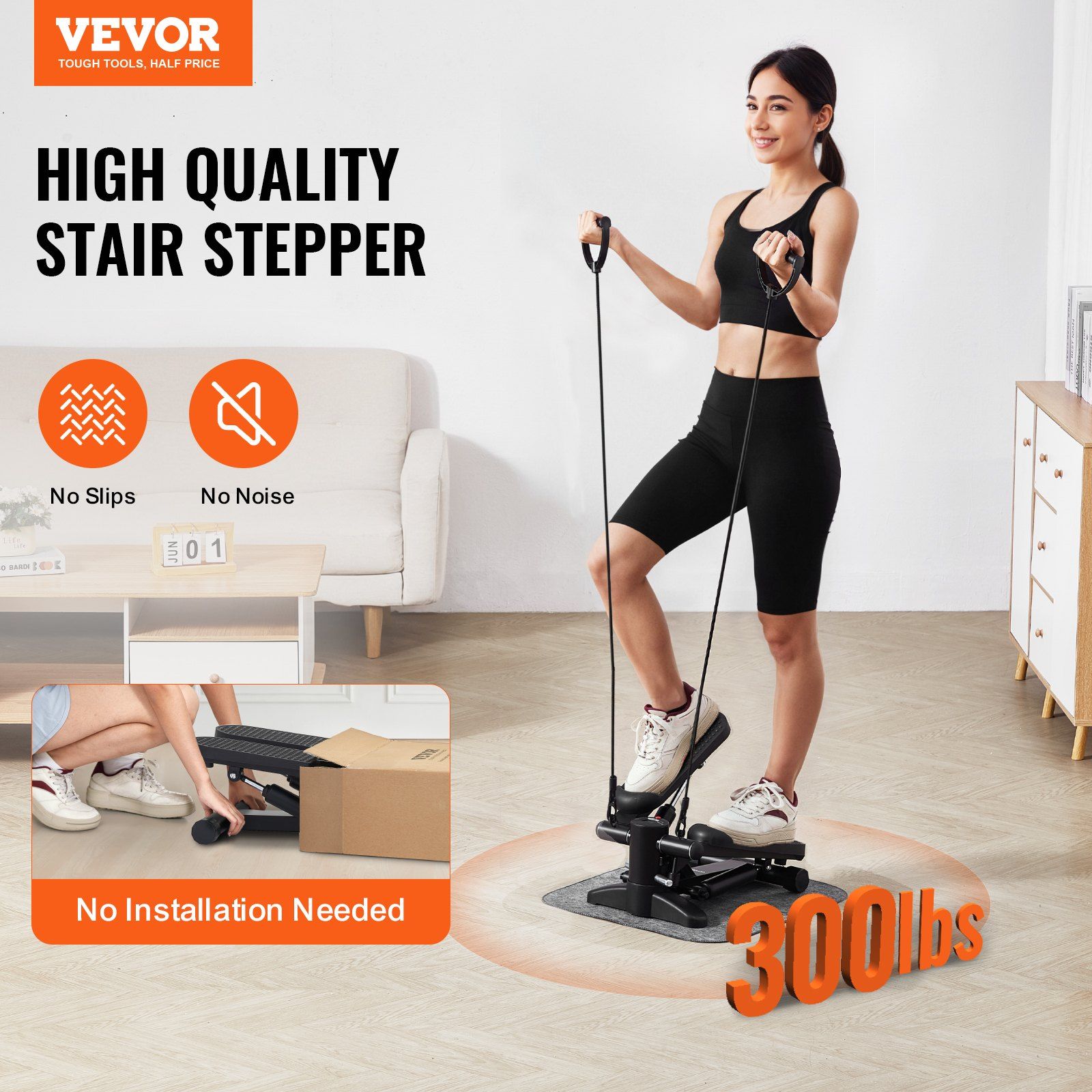 Stair Stepper, Mini Stepper for Exercise at Home, Hydraulic Fitness Stepper with Resistance Bands, Full Body Workout Cardio Equipment, Stair Climber with LCD Monitor, 330LBS Load Capacity - Image 2