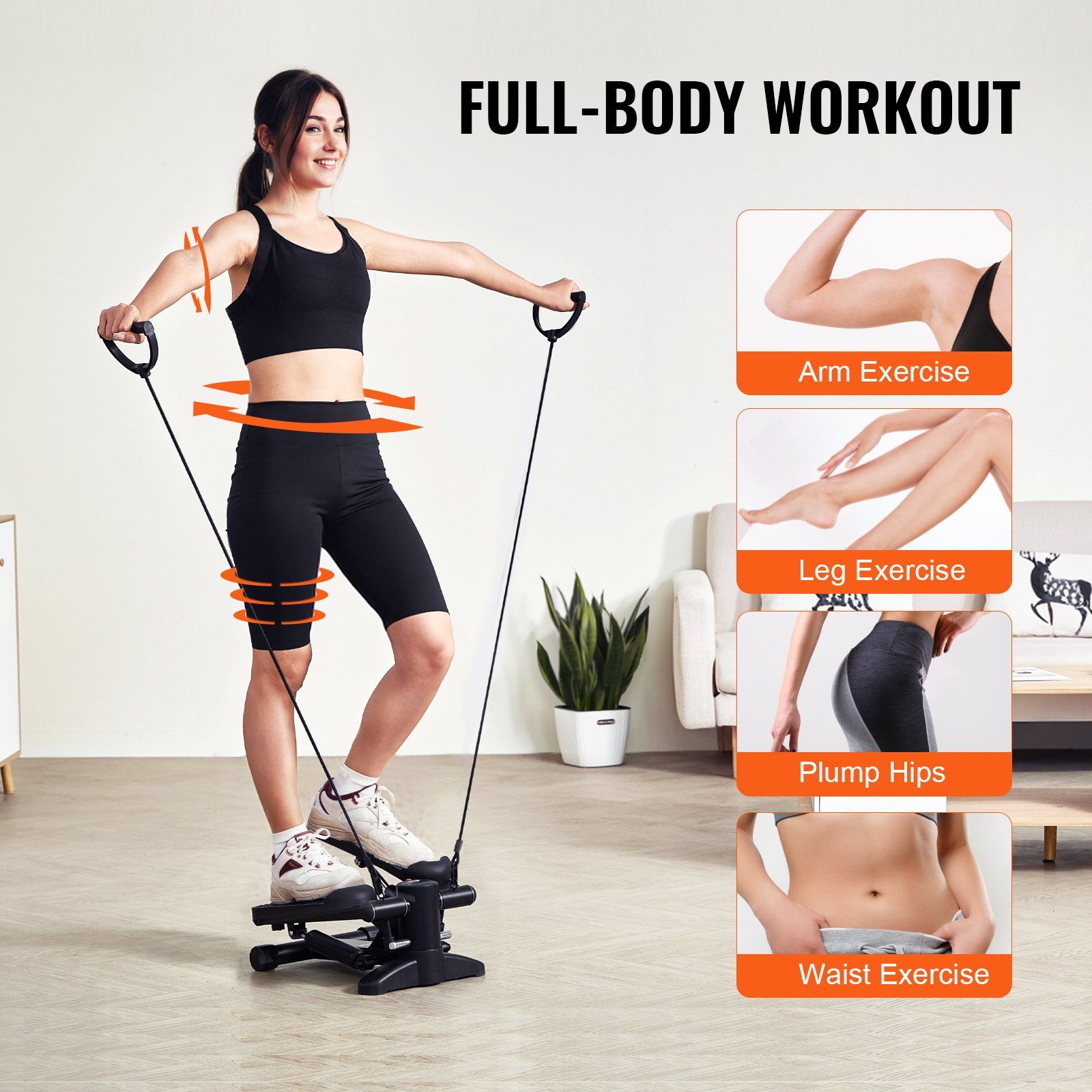 Stair Stepper, Mini Stepper for Exercise at Home, Hydraulic Fitness Stepper with Resistance Bands, Full Body Workout Cardio Equipment, Stair Climber with LCD Monitor, 330LBS Load Capacity - Image 3