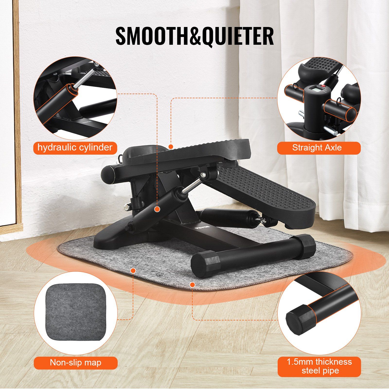 Stair Stepper, Mini Stepper for Exercise at Home, Hydraulic Fitness Stepper with Resistance Bands, Full Body Workout Cardio Equipment, Stair Climber with LCD Monitor, 330LBS Load Capacity - Image 4