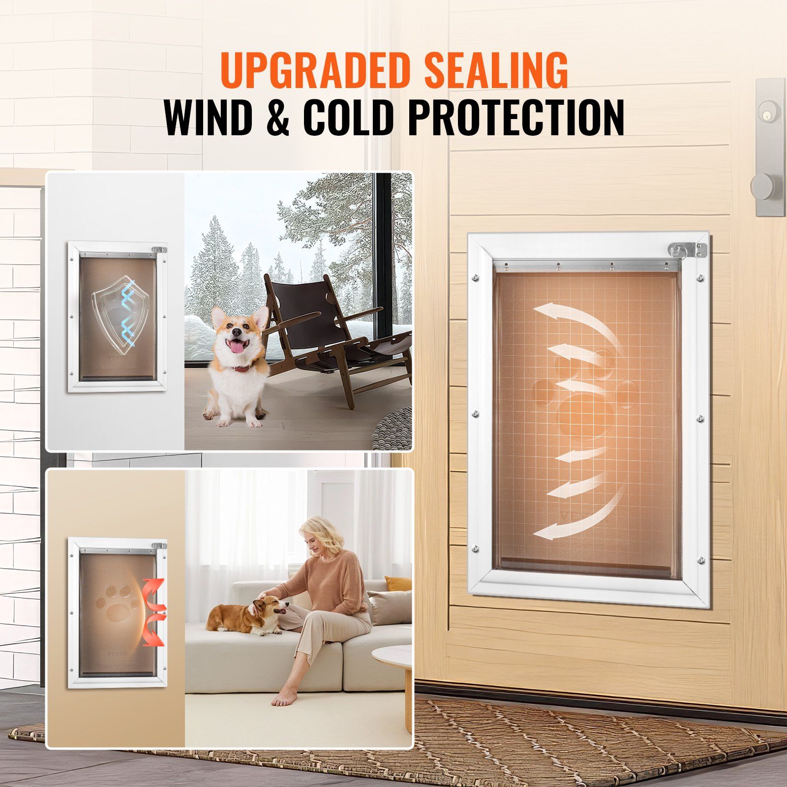 Pet Door, 33.7 x 50.9 cm Aluminum Frame with Lock and Flap System, Weatherproof Doggy Door, Easy to Install in Interior or Exterior Doors, Pet Door Suitable for Cat Doggie Kitties (White-L) - Image 3