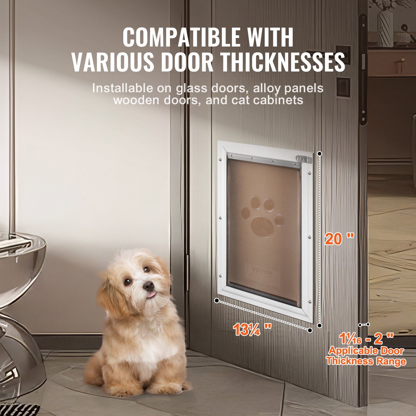 Pet Door, 33.7 x 50.9 cm Aluminum Frame with Lock and Flap System, Weatherproof Doggy Door, Easy to Install in Interior or Exterior Doors, Pet Door Suitable for Cat Doggie Kitties (White-L) - Image 4