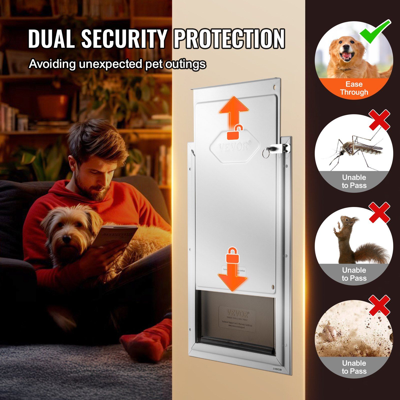 Pet Door, 33.7 x 50.9 cm Aluminum Frame with Lock and Flap System, Weatherproof Doggy Door, Easy to Install in Interior or Exterior Doors, Pet Door Suitable for Cat Doggie Kitties (White-L) - Image 6