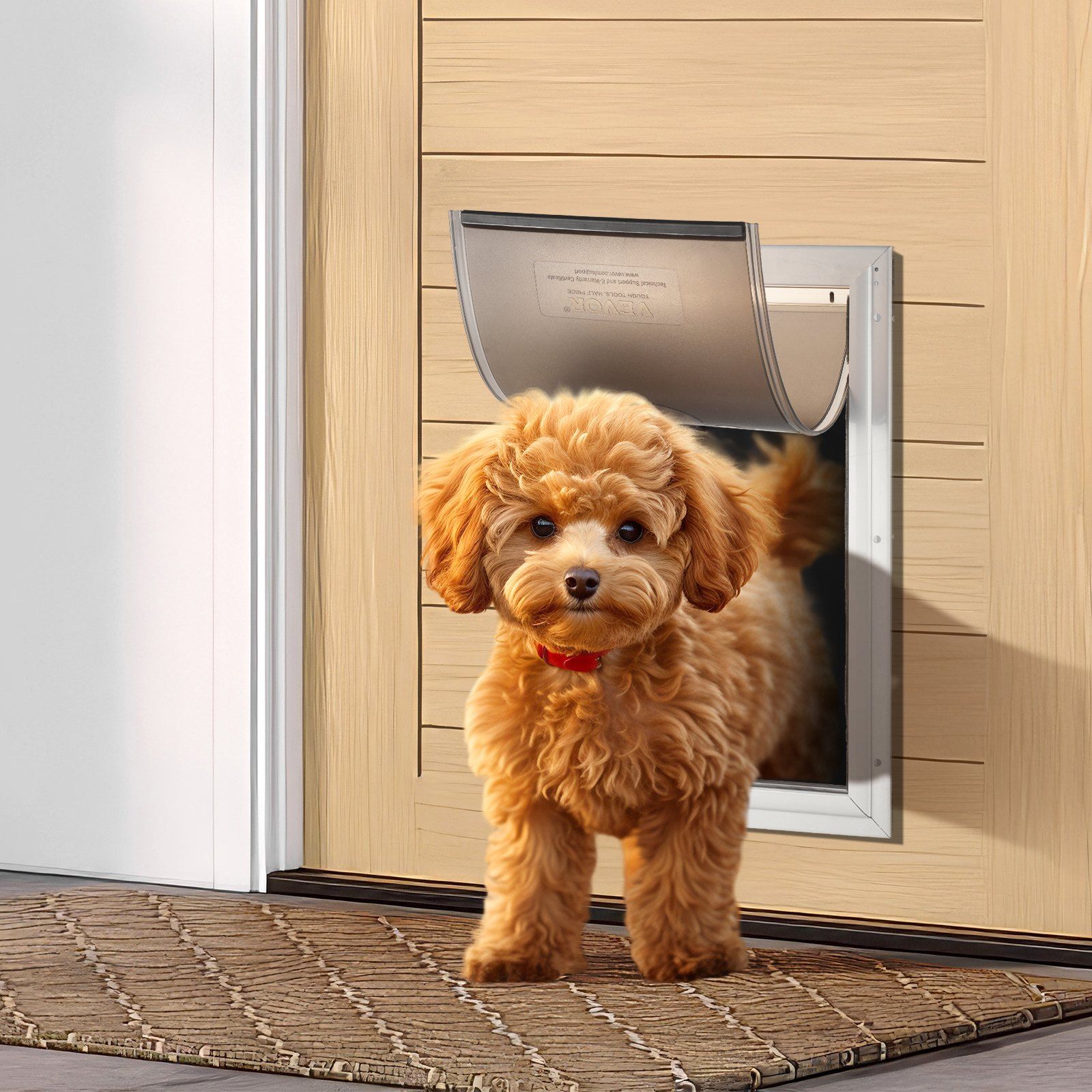 Pet Door, 33.7 x 50.9 cm Aluminum Frame with Lock and Flap System, Weatherproof Doggy Door, Easy to Install in Interior or Exterior Doors, Pet Door Suitable for Cat Doggie Kitties (White-L) - Image 8