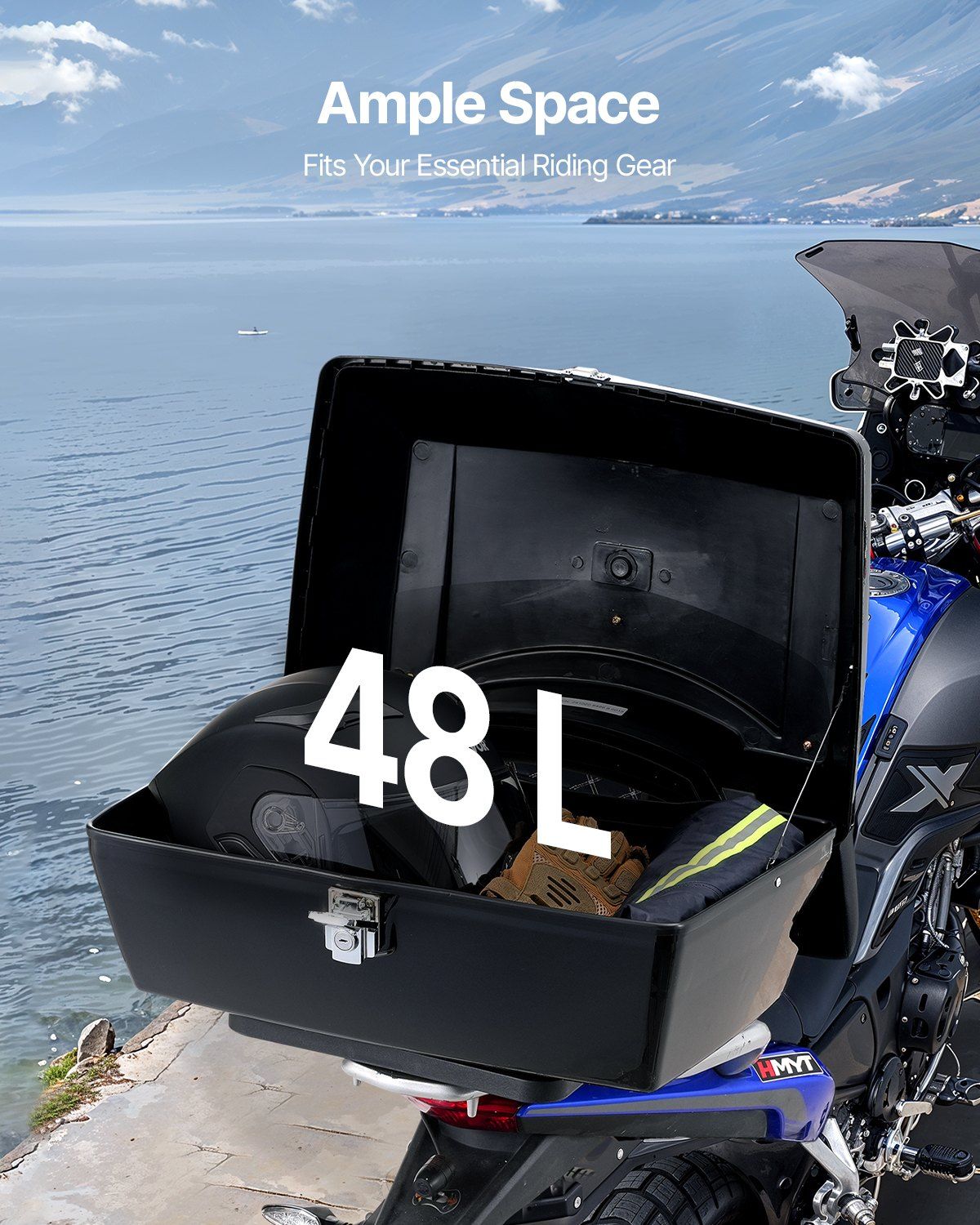 Motorcycle Top Case, Universal Durable PP Material Motorbike Tail Box with Reflective Panel, 48L Waterproof Detachable Motorcycle Top Box with Multi-Hole Base, Fit for 99% of Motorcycle Frames - Image 3