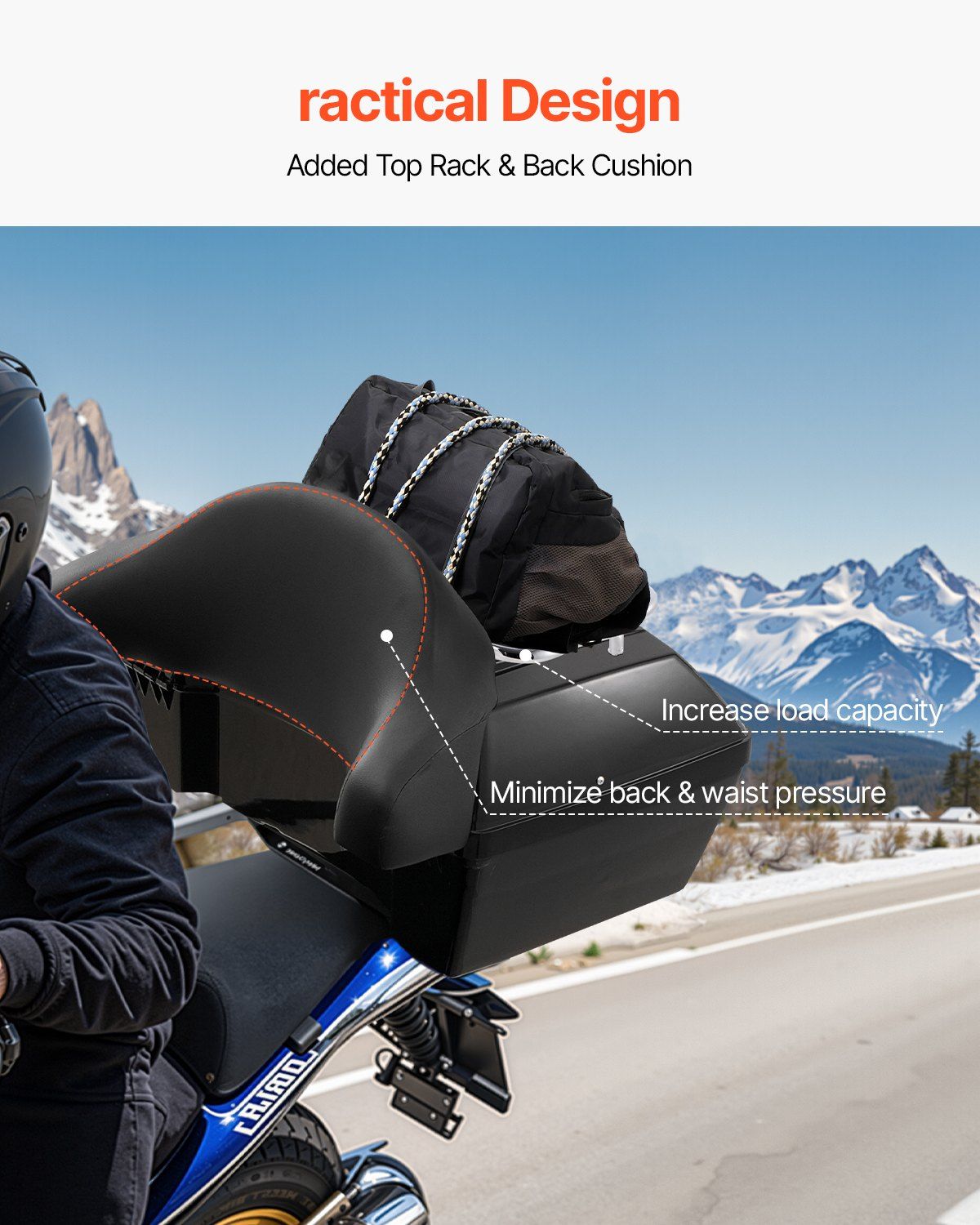 Motorcycle Top Case, Universal Durable PP Material Motorbike Tail Box with Reflective Panel, 48L Waterproof Detachable Motorcycle Top Box with Multi-Hole Base, Fit for 99% of Motorcycle Frames - Image 4