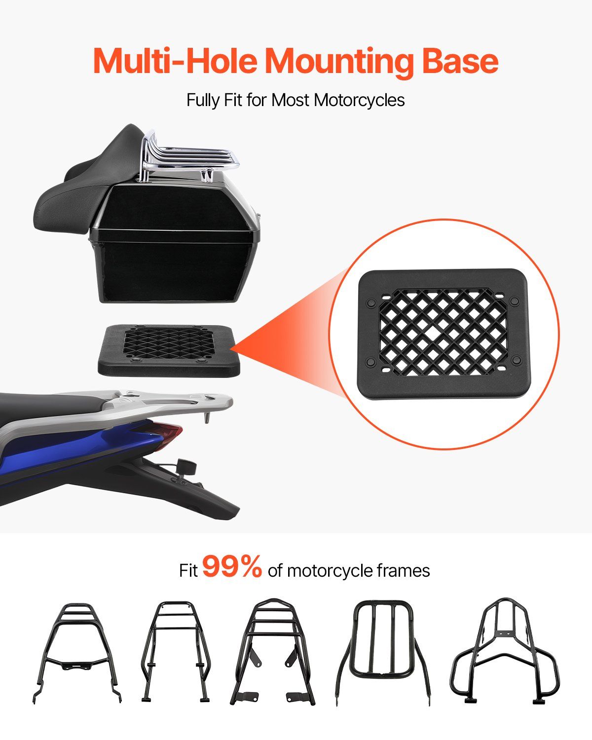 Motorcycle Top Case, Universal Durable PP Material Motorbike Tail Box with Reflective Panel, 48L Waterproof Detachable Motorcycle Top Box with Multi-Hole Base, Fit for 99% of Motorcycle Frames - Image 5