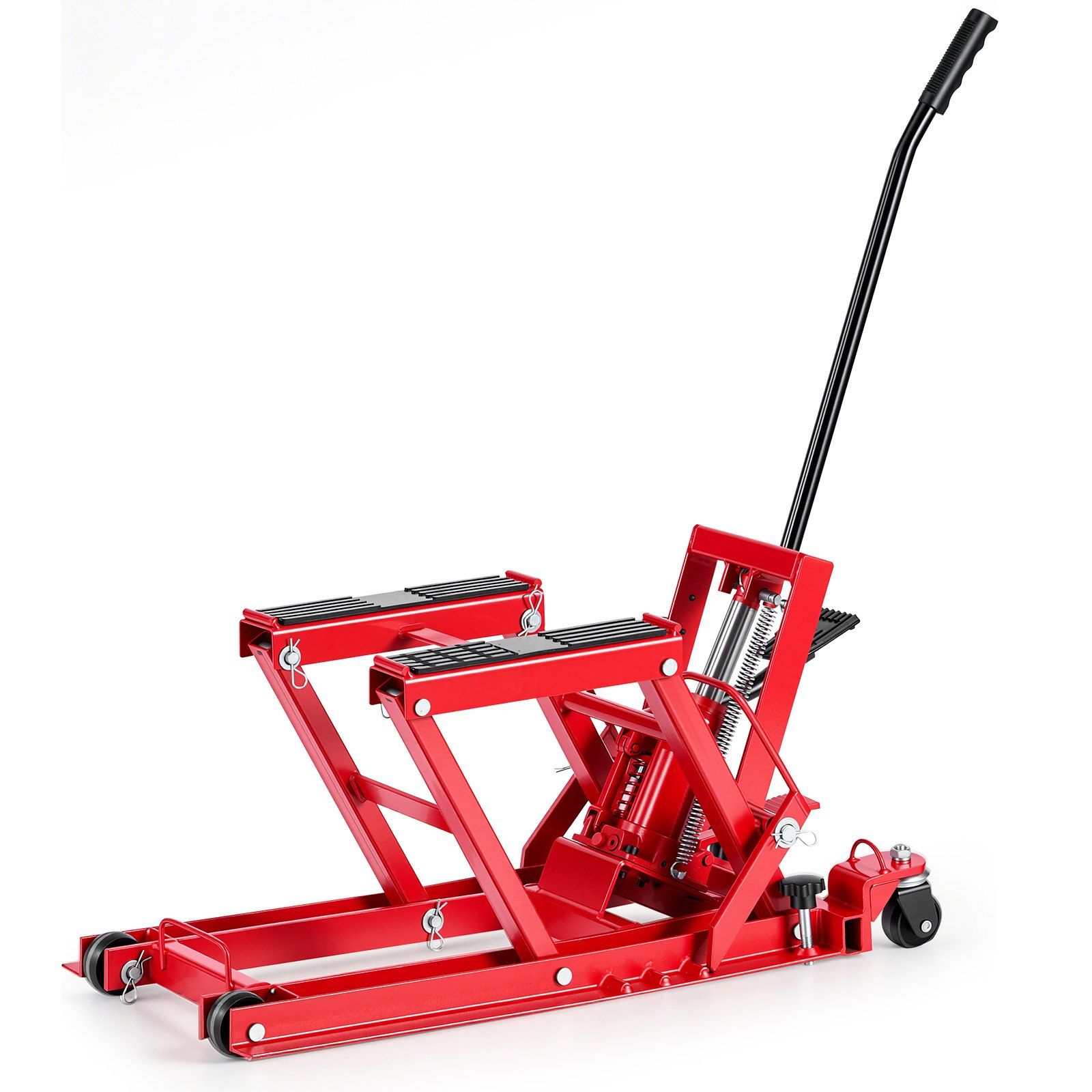 Hydraulic Motorcycle Lift Jack, 680 kg Capacity, ATV Lift Jack Portable Motorcycle Hoist Stand with 4 Wheels, 115-385 mm Height Range, Hydraulic Foot-Operated Hoist Stand for ATVs, Dirt Bikes - Image 1