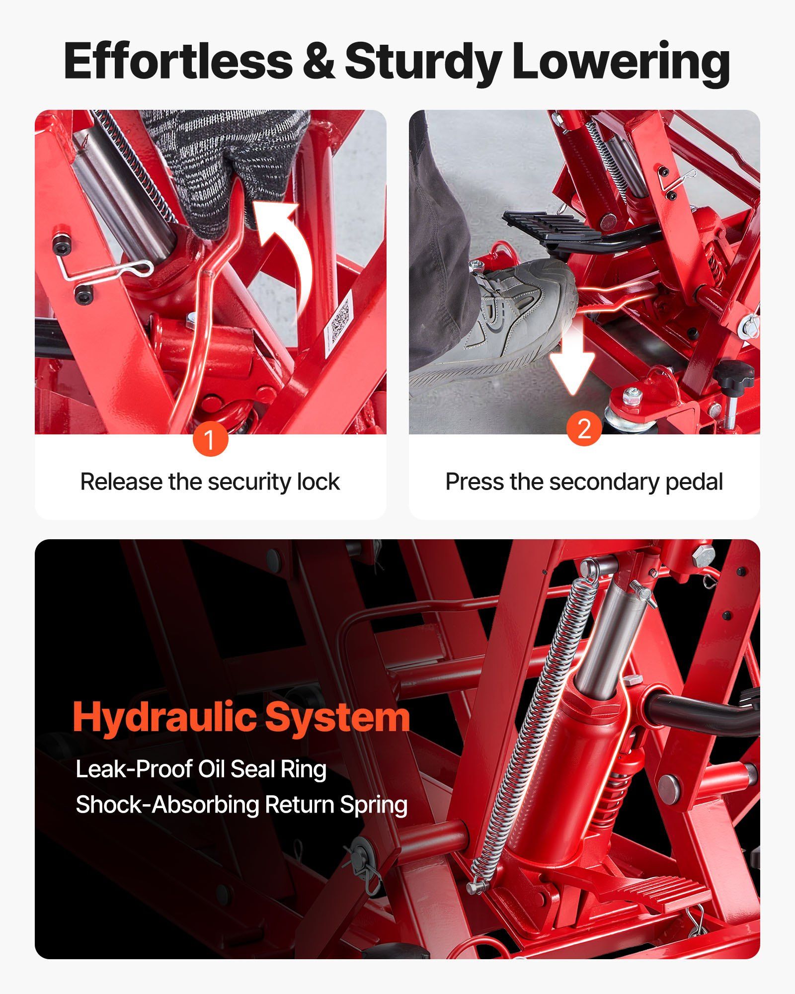 Hydraulic Motorcycle Lift Jack, 680 kg Capacity, ATV Lift Jack Portable Motorcycle Hoist Stand with 4 Wheels, 115-385 mm Height Range, Hydraulic Foot-Operated Hoist Stand for ATVs, Dirt Bikes - Image 4